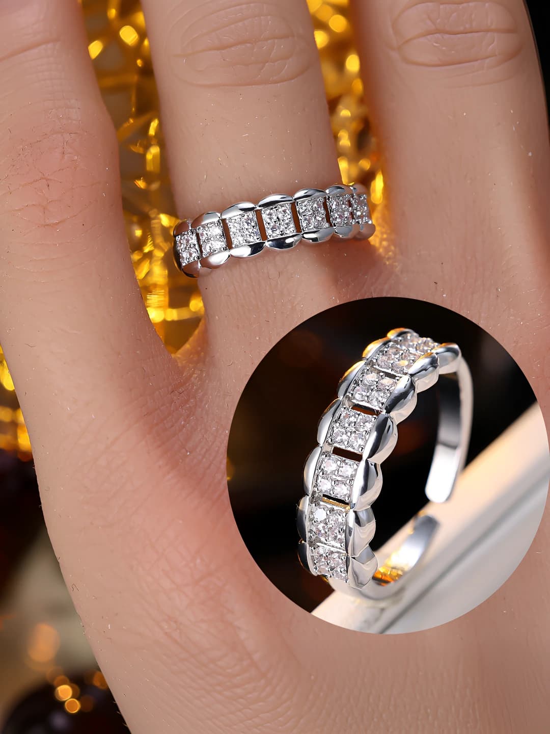 9908 geometric zircon ring - Silver