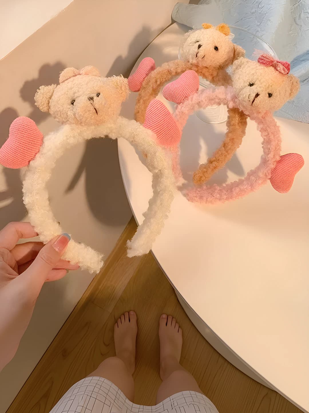Women's plush bear headband: large, 3D cartoon, soft, wide band, for face washing