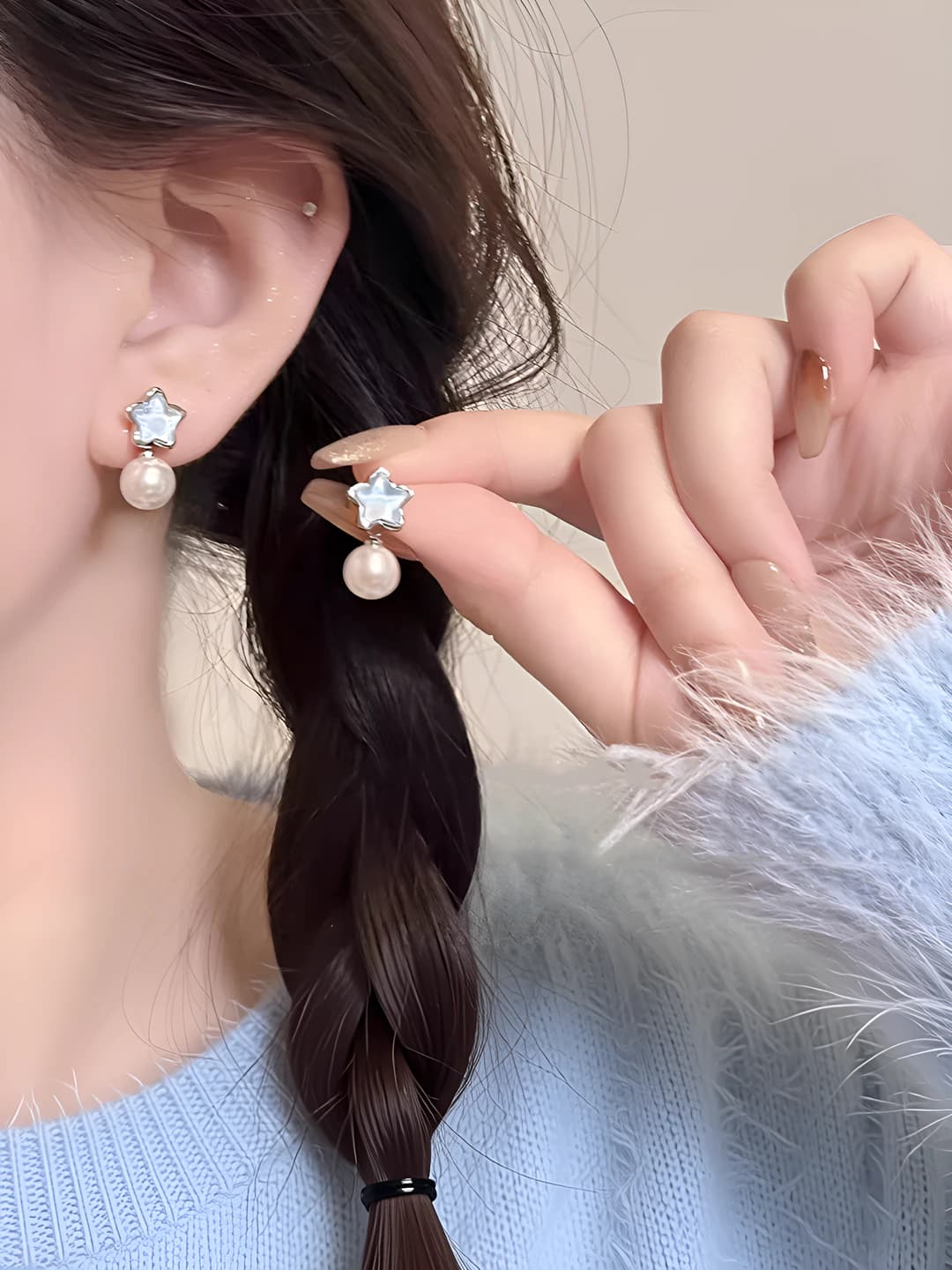 1# Star faux pearl stud