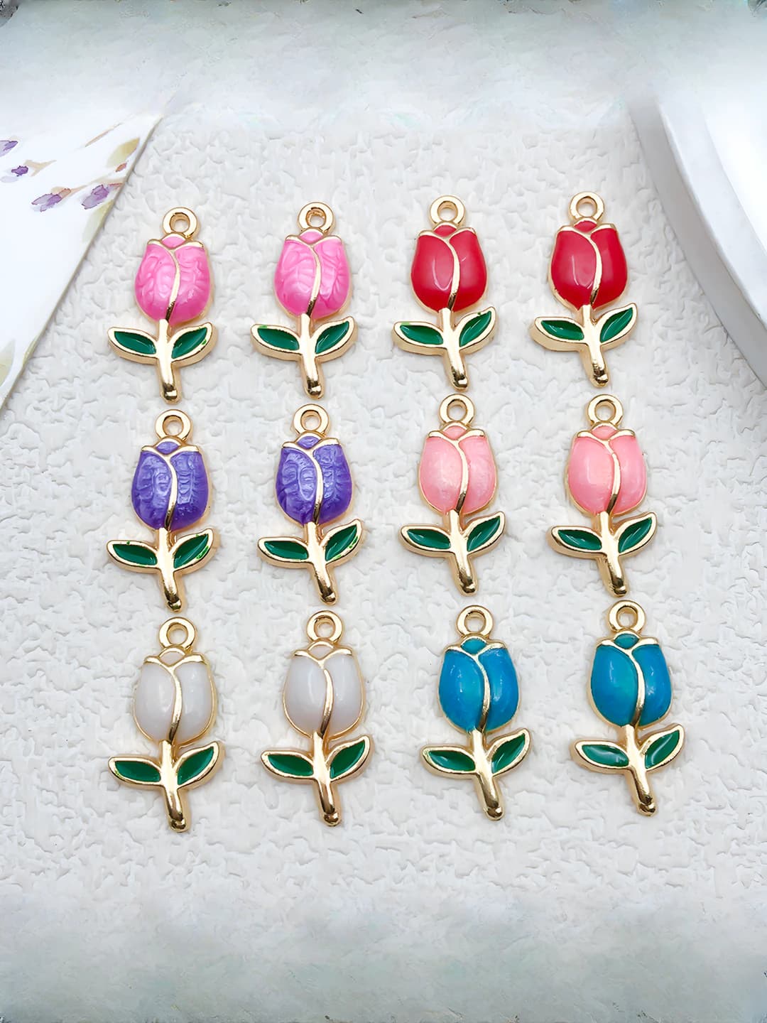 Ayollar uchun DIY sharm: olti rangli tulipon guli, qotishma metall, enameled, Koreys uslubida