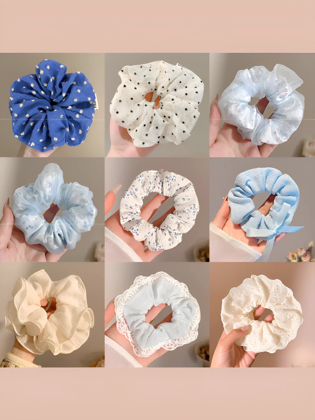 Women's fabric hair scrunchie in Korean style, with bow, fresh and sweet