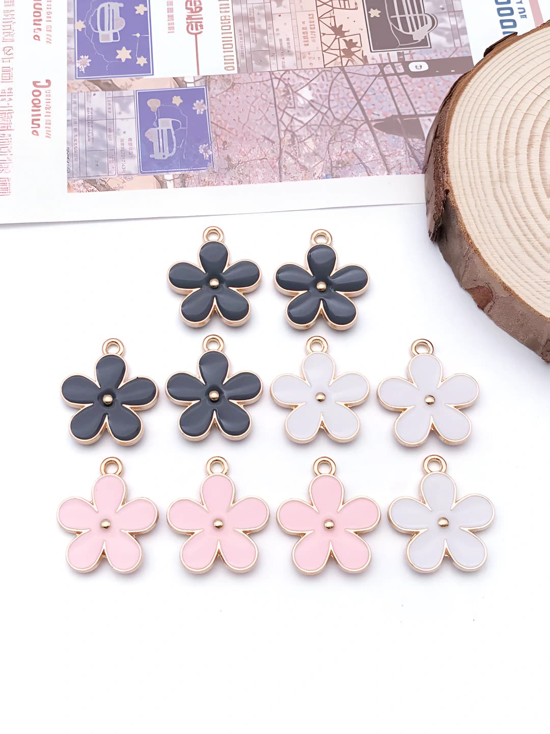 Ayollar uchun gullar sharmlari, 23*20mm, qotishma metall, sakura naqshi, DIY zargarlik buyumlari uchun