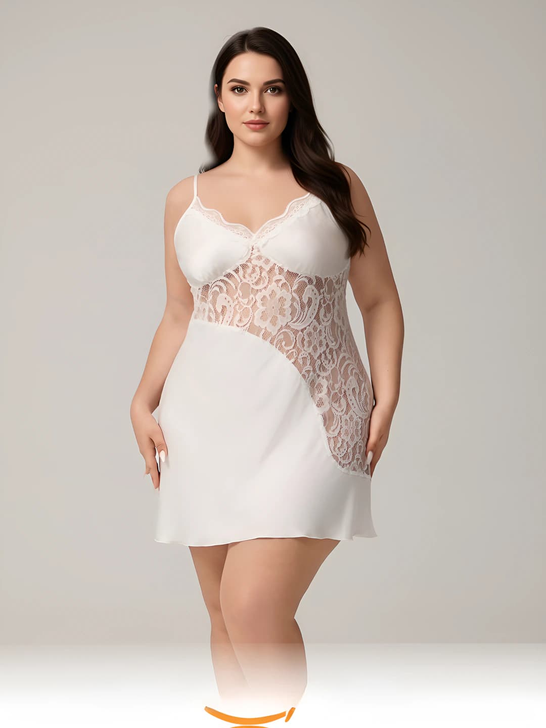 Women's plus size satin lace nightgown, V-neck, sleeveless, mini skirt, summer, spring, autumn