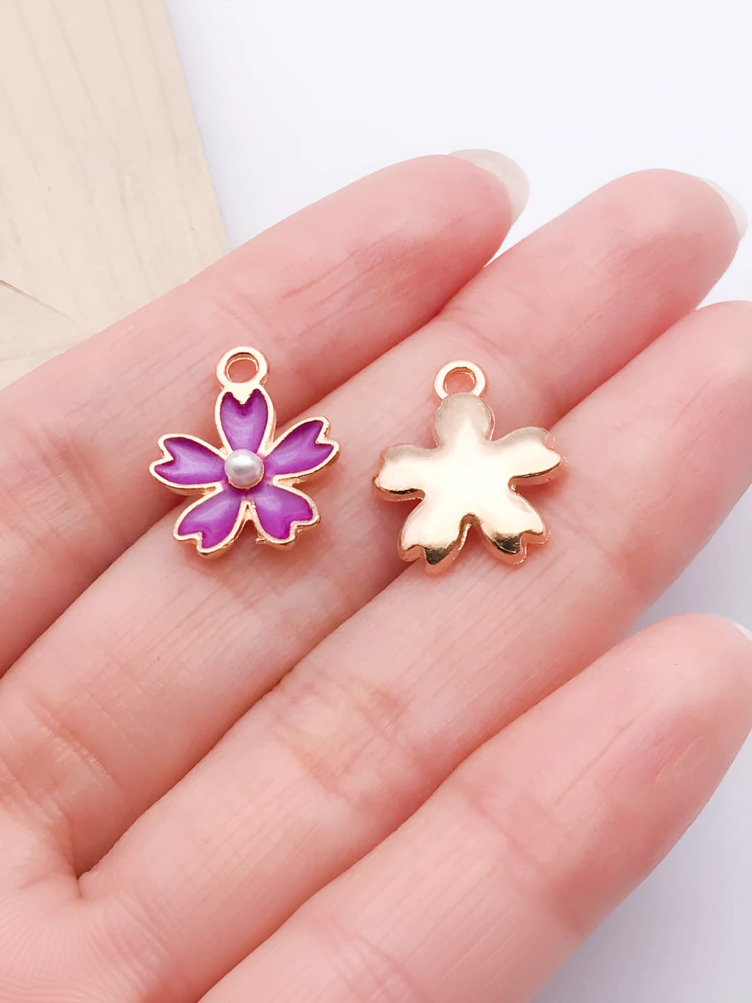 1 pc purple epoxy pearl cherry blossom 14x16.5mm-0.8g