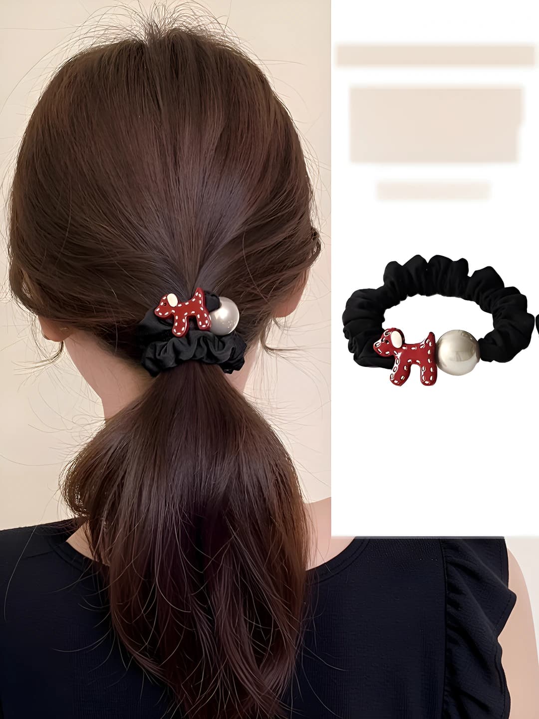Red biscuit dog grey striped hair tie