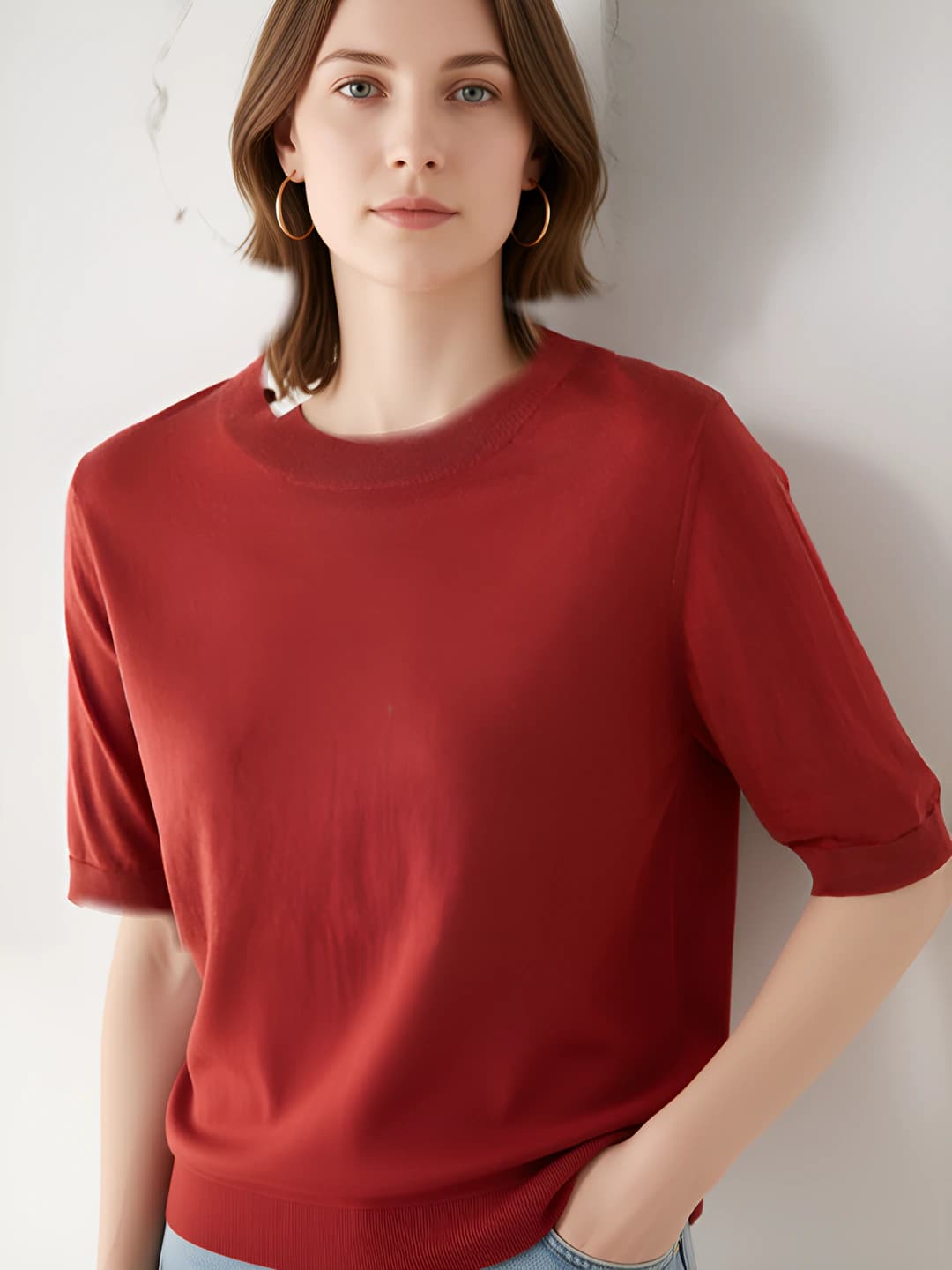 Round neck rust red