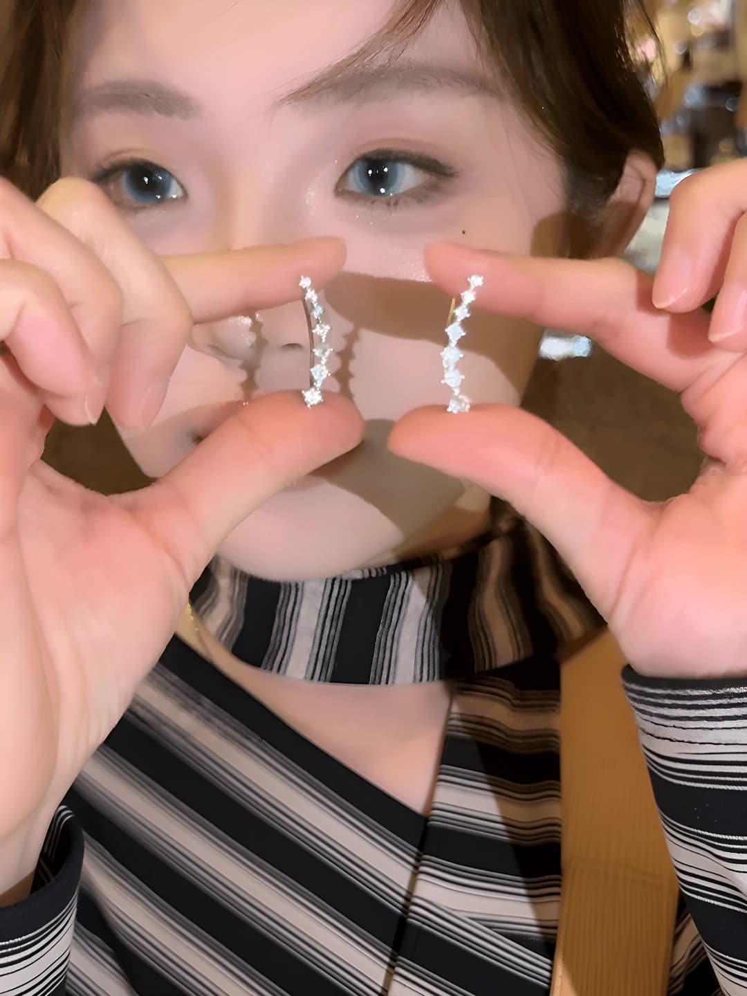 Women's designed five-star crescent diamond earrings, Korean style, geometric shape, light luxury