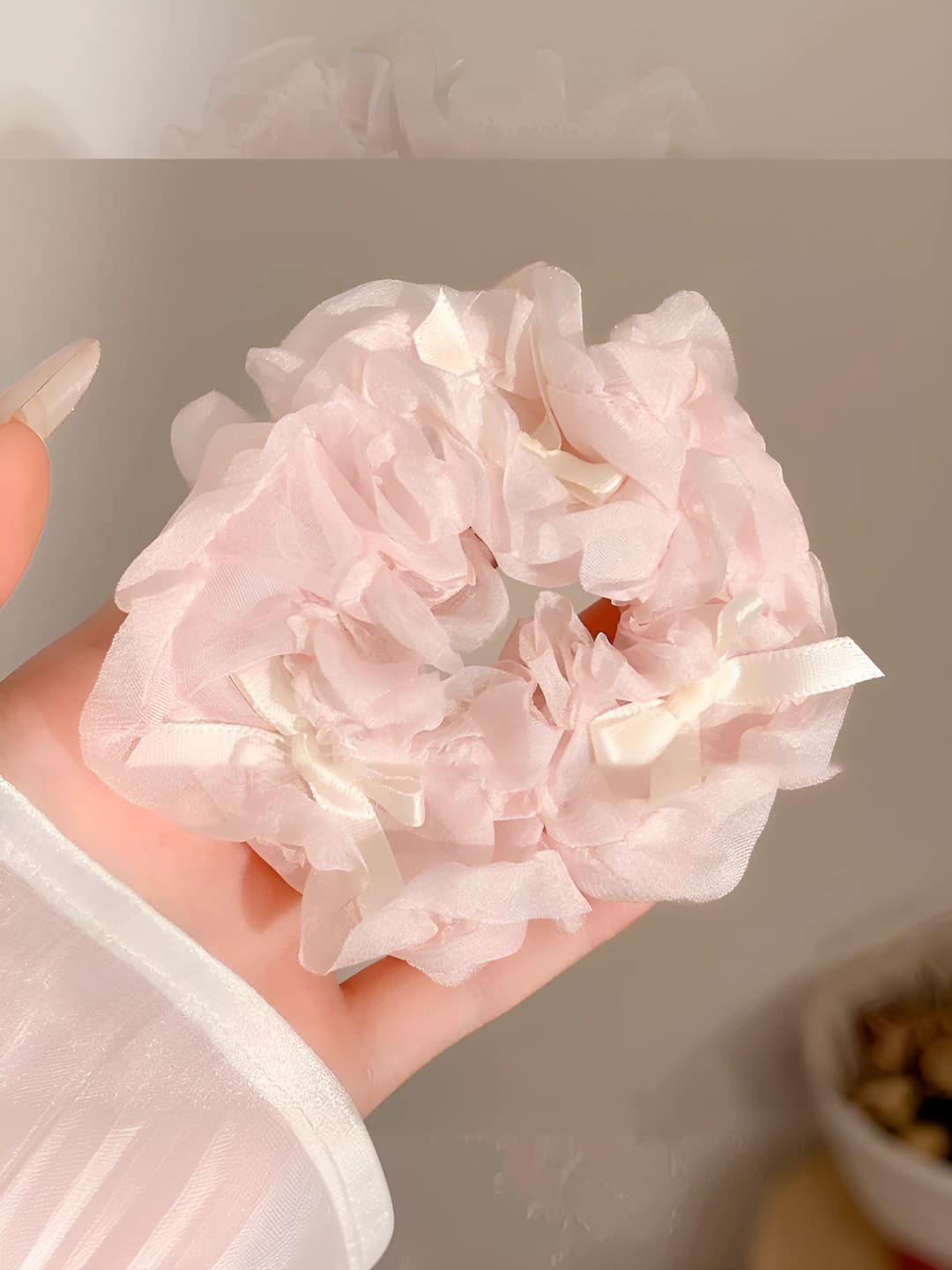 Cream white, bow, pink