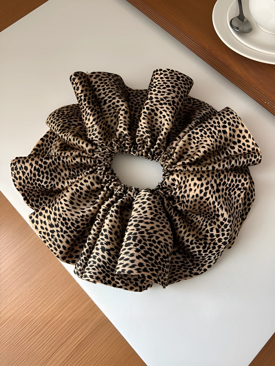 Leopard double hair tie - brown