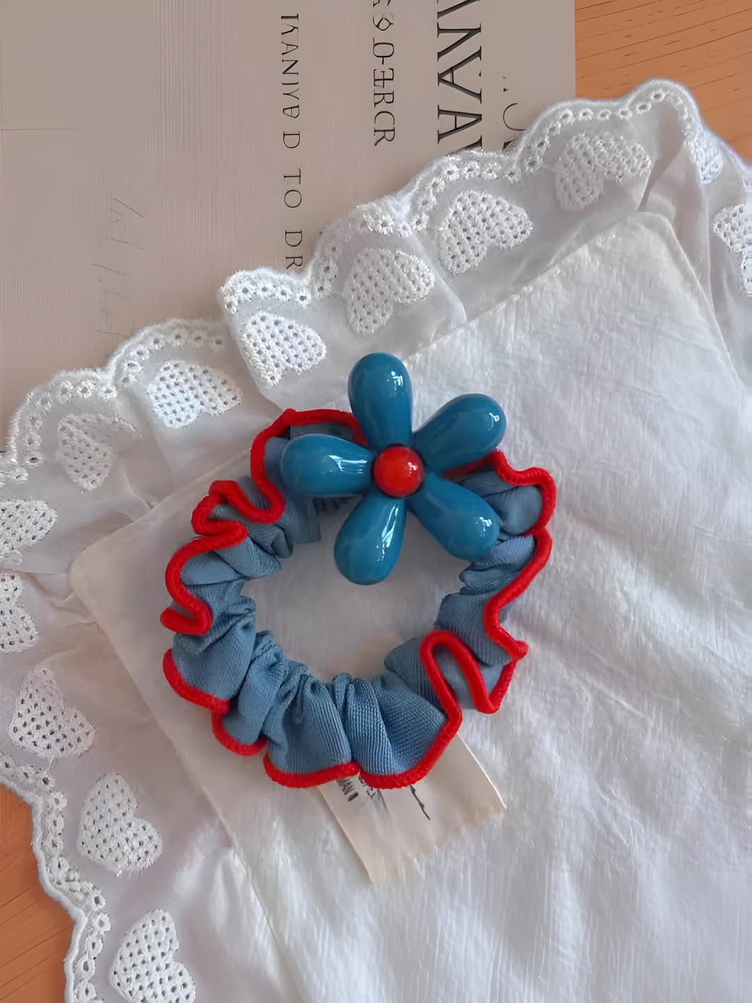 Light blue floral hair tie