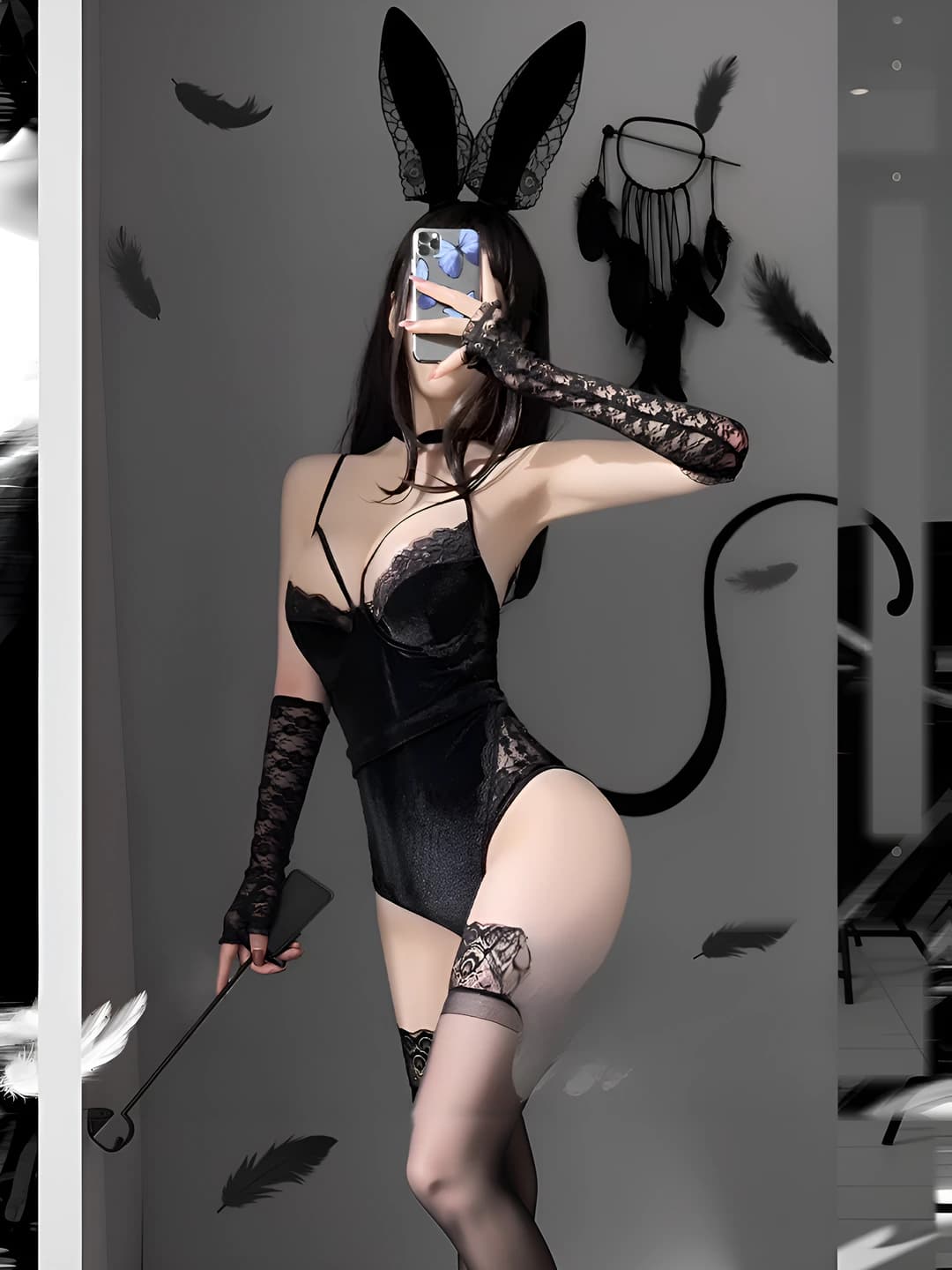 Black outfit + ears + tail + collar