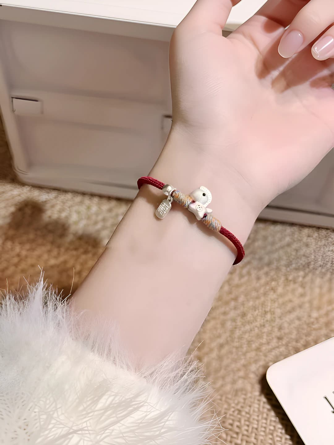 S481 Silver foal bracelet red string
