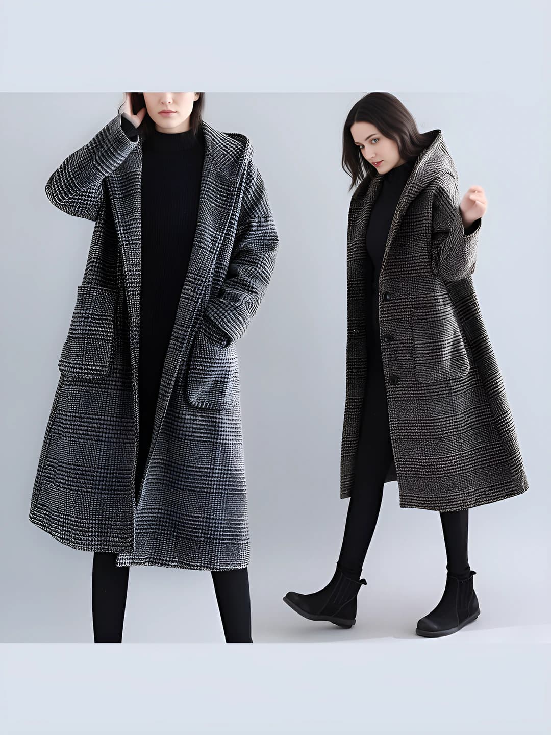 Women's 2026 autumn-winter Korean style plus size loose fit slimming long solid colour woolen coat