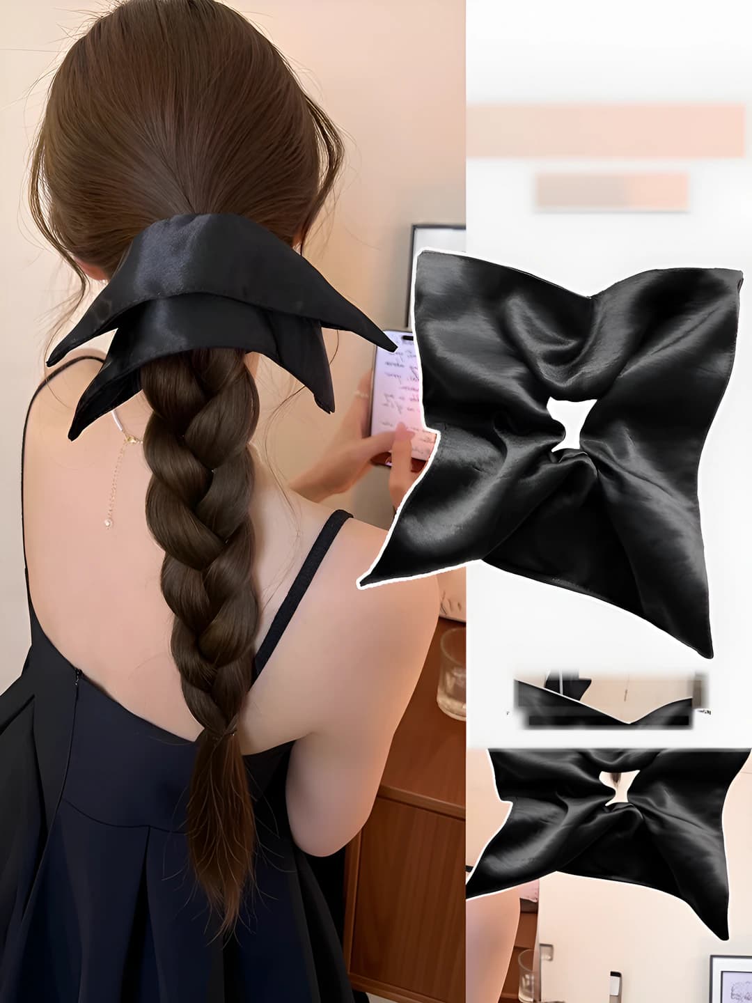 Ayollar uchun koreys uslubidagi satin kvadrat scrunchie soch tasi, bo'sh, 2026
