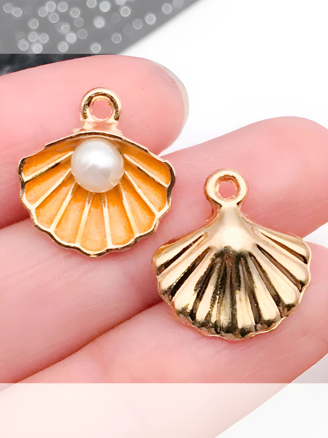 1 pc orange shell with pearl 14x15mm-0.8g