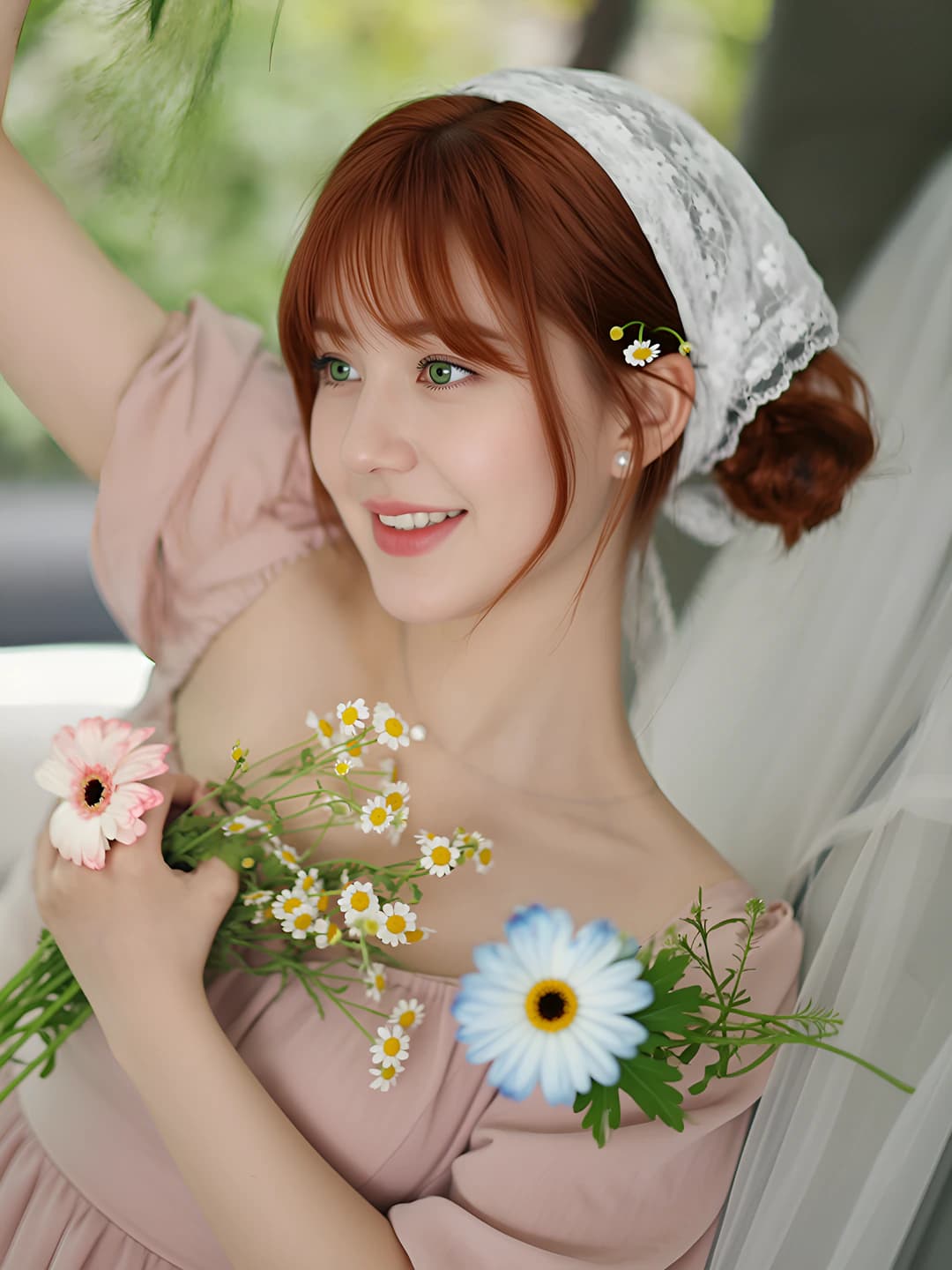 Floral lace triangle scarf 145 cm