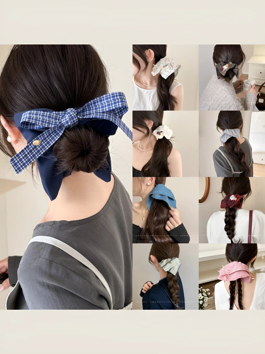 Women's Korean style satin large bow hair tie / scrunchie, high stretch, handmade