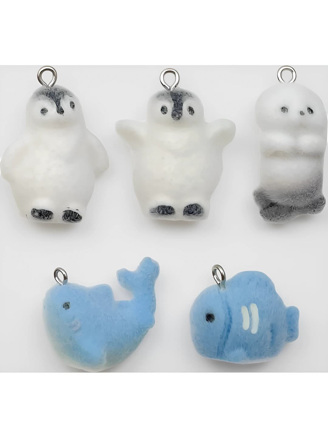 Mixed 5 pcs resin flocked 3D marine animals - 5 types 1 each - 19.8g