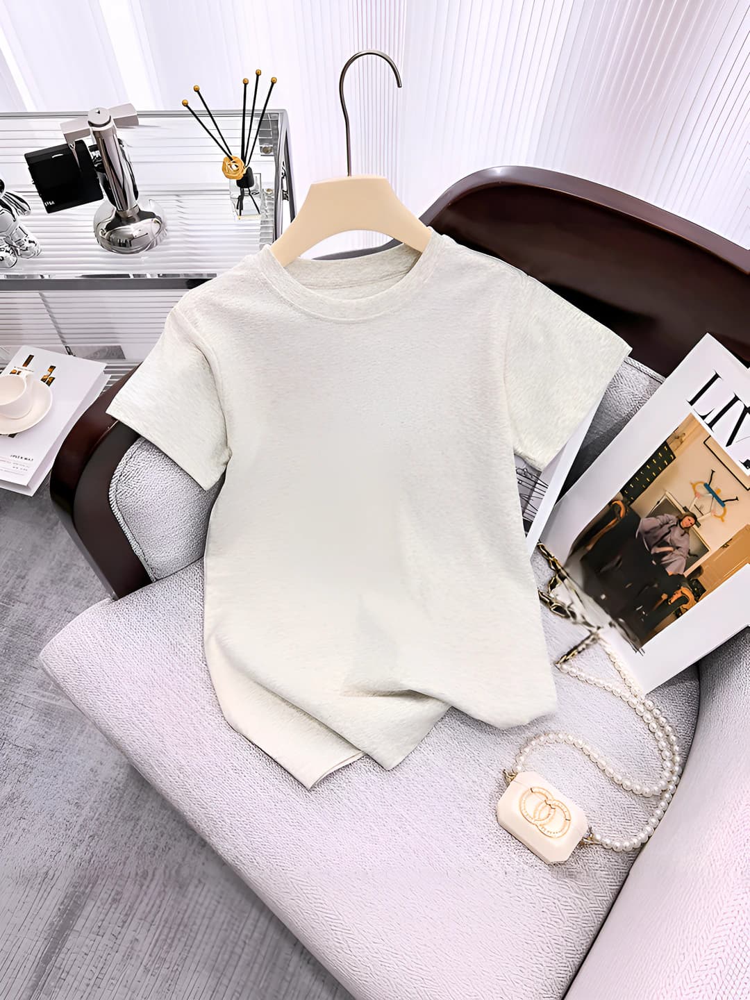 Women's short sleeve crew neck t-shirt, pure cotton, slim fit, slimming, solid colour, casual