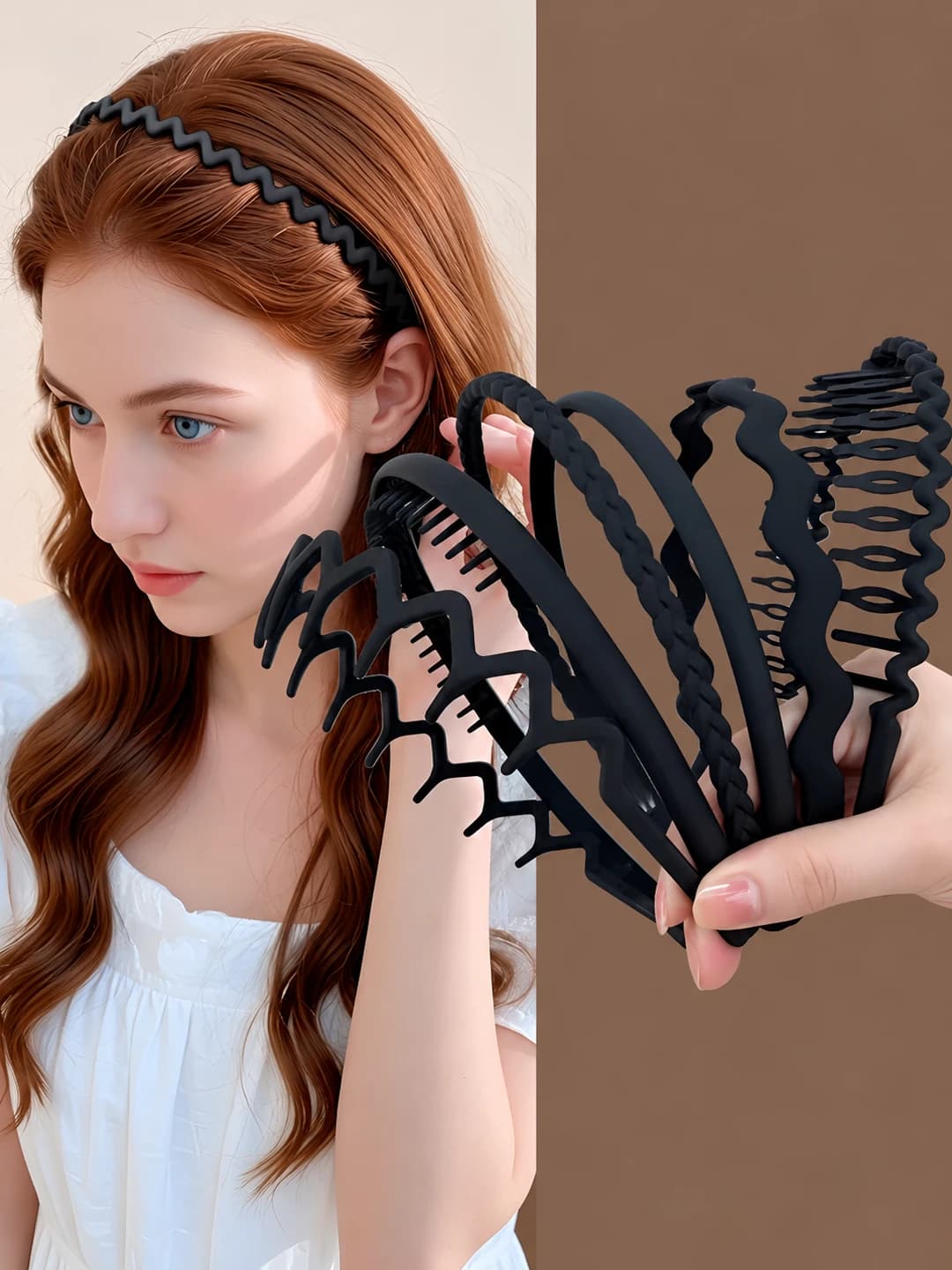 Women's non-slip toothed headband for face washing and masks, made of plastic/resin, with geometric design element, in fresh sweet style