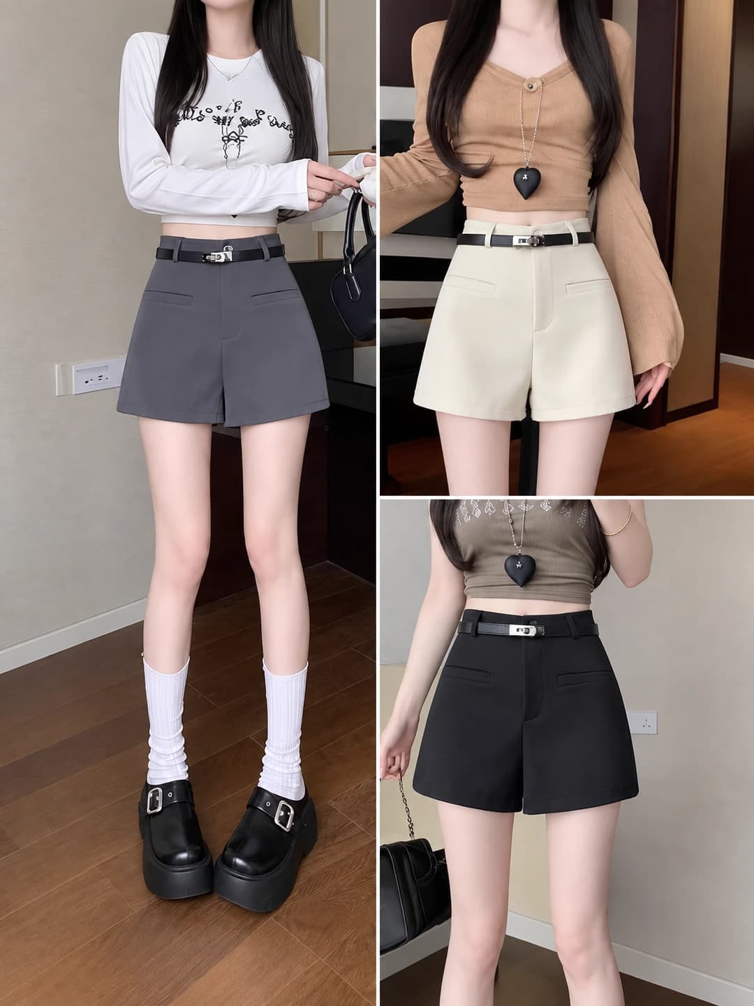 Ayollar uchun yozgi shorti, baland bel, nozik ko'rsatadigan, bo'sh (oversize), keng shim, pidjak uslubida, koreys uslubida, kundalik