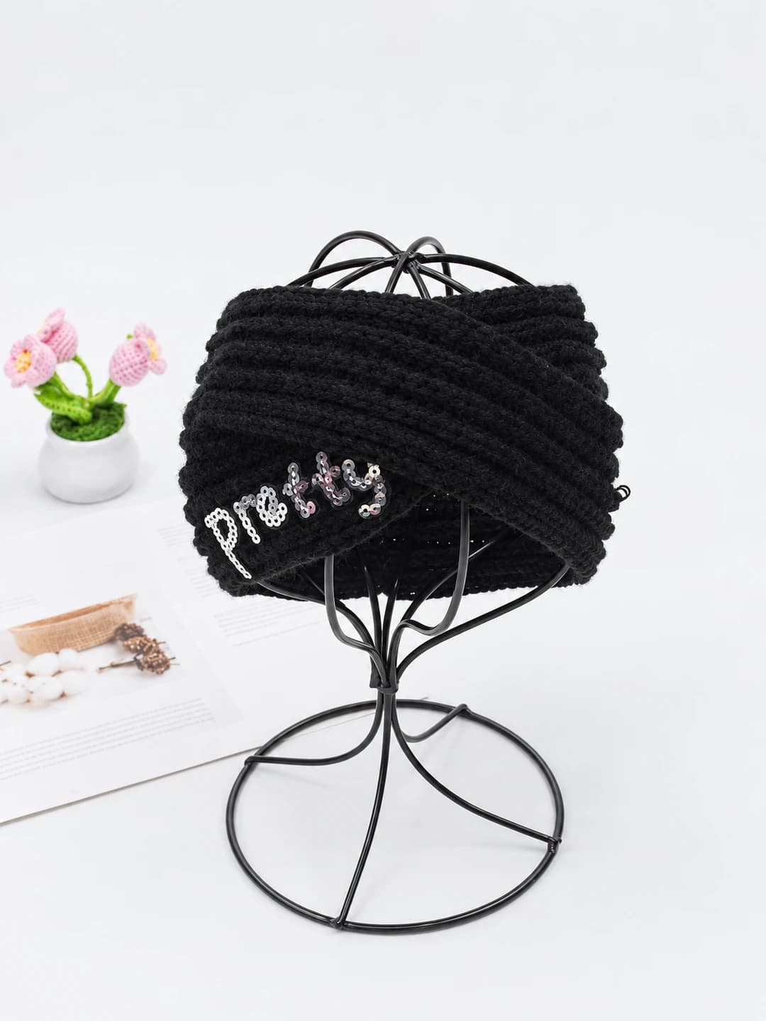 Women's warm Korean style knit headband for autumn, winter and spring, solid color