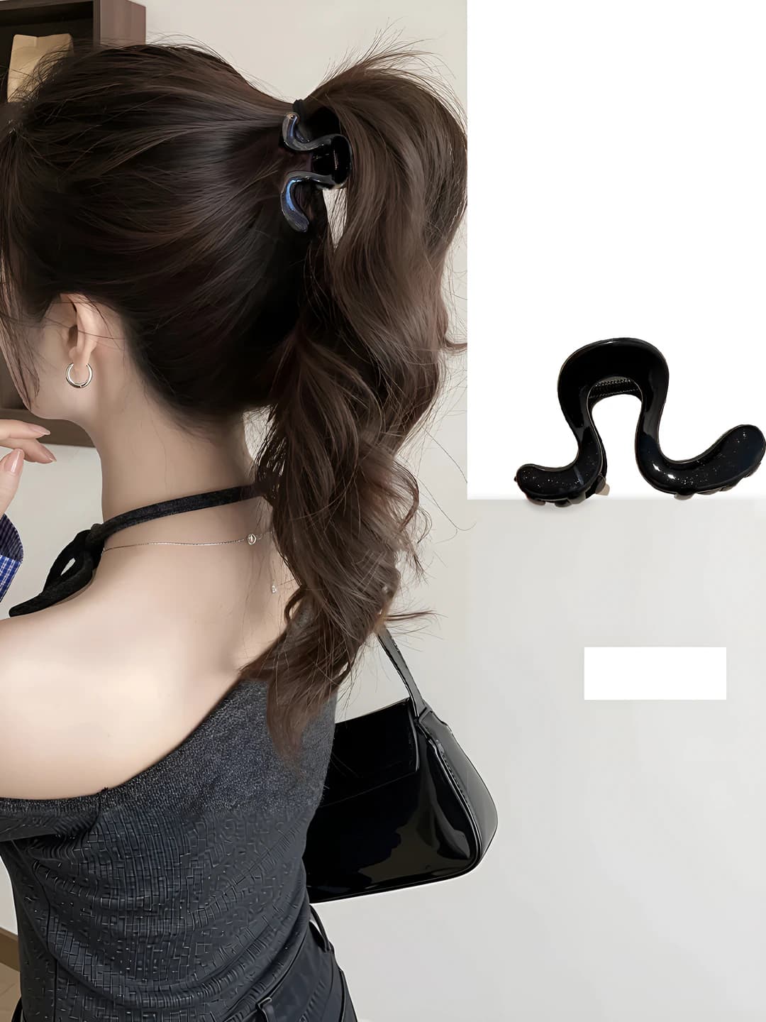 Glossy black geometric clip 8 cm