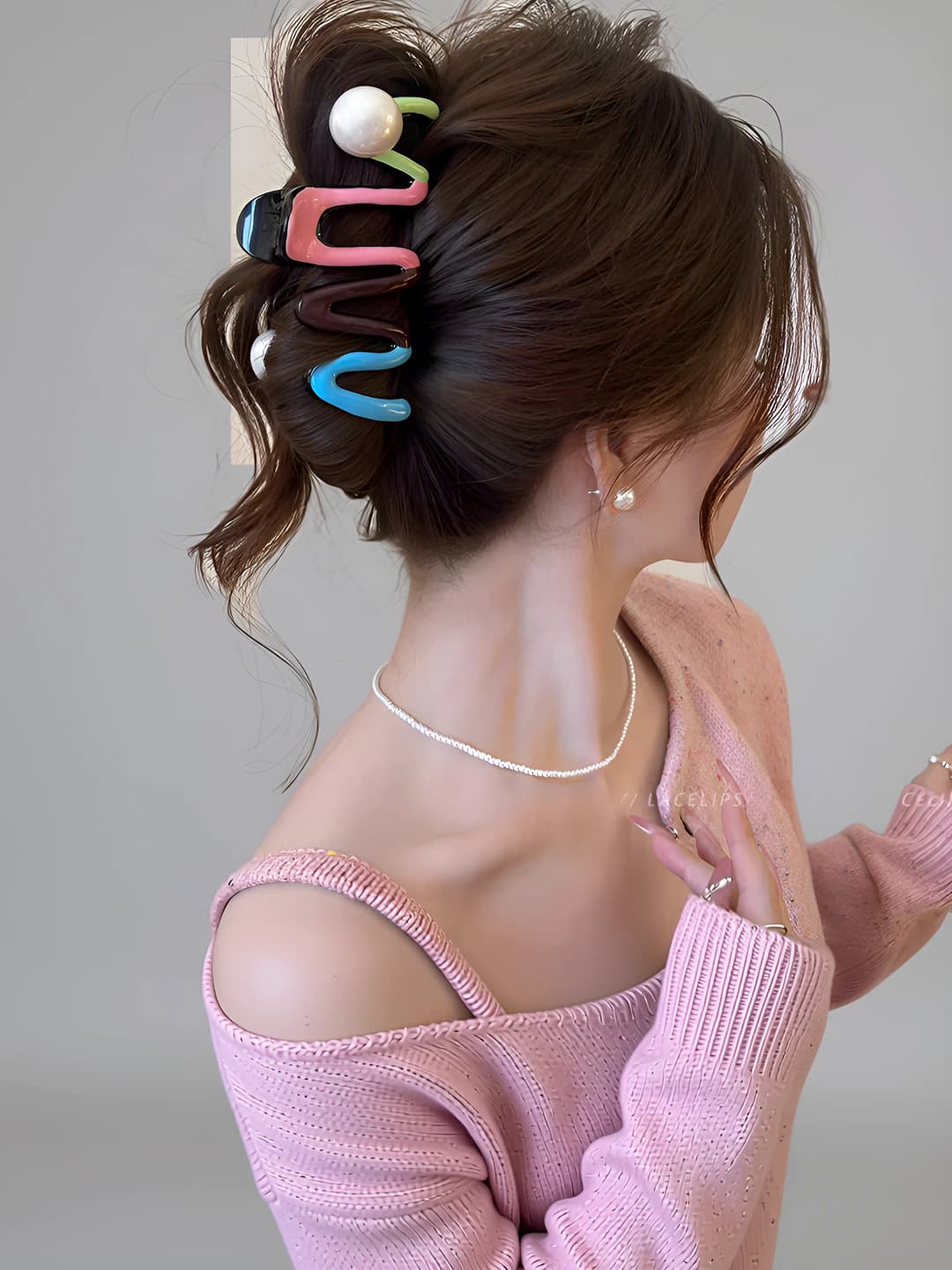 Pink-blue contrast, bright pearl, wave, 10.5 cm