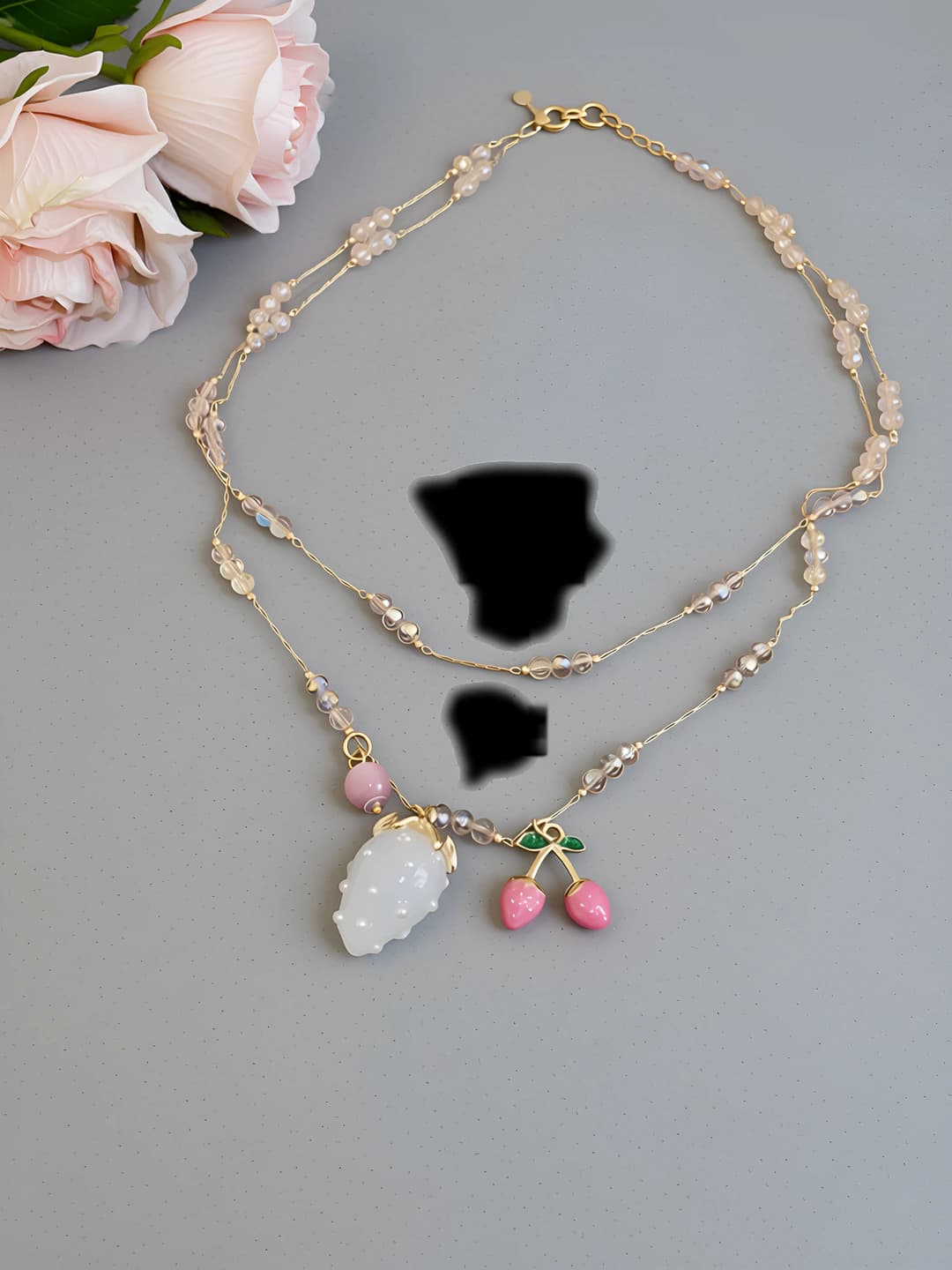 Necklace - Gold - Pink - White