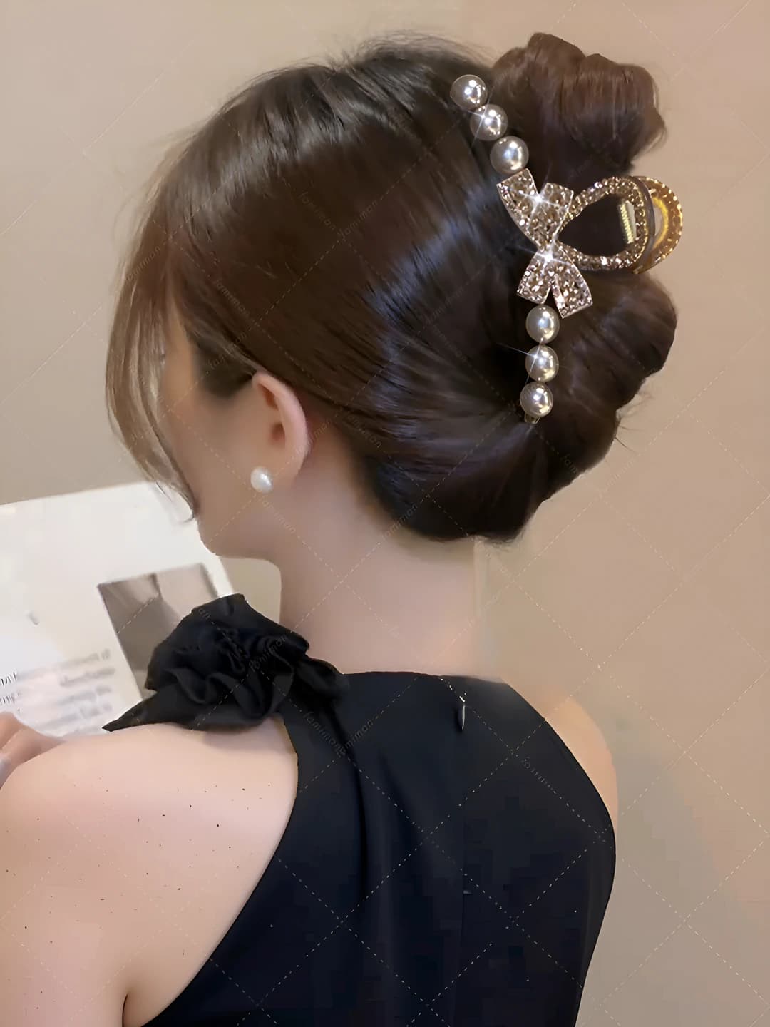 Champagne rhinestone and pearl - 11 cm
