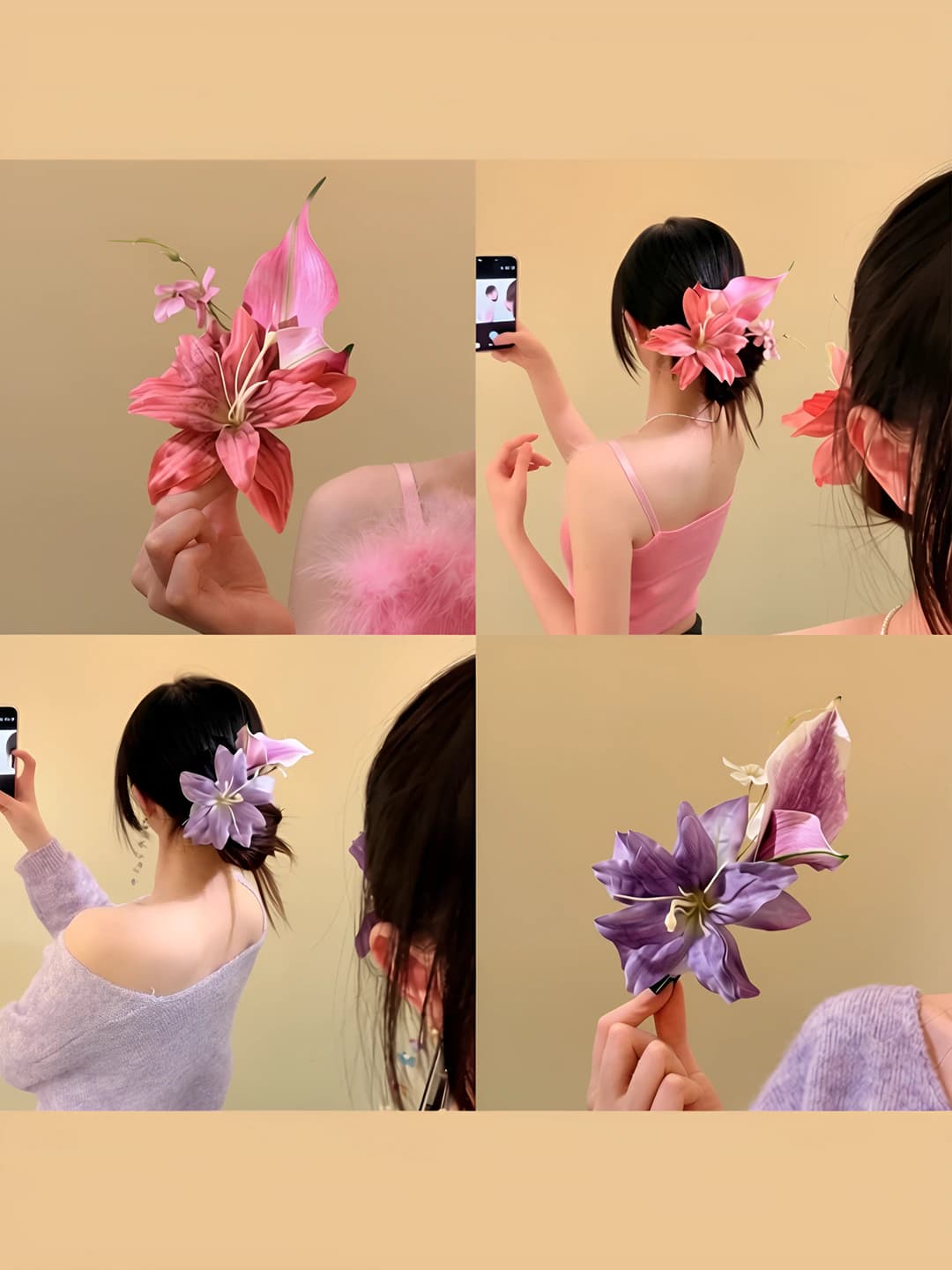 Women's flower hair clip: pink lily shape in new Chinese style, handmade fabric clip