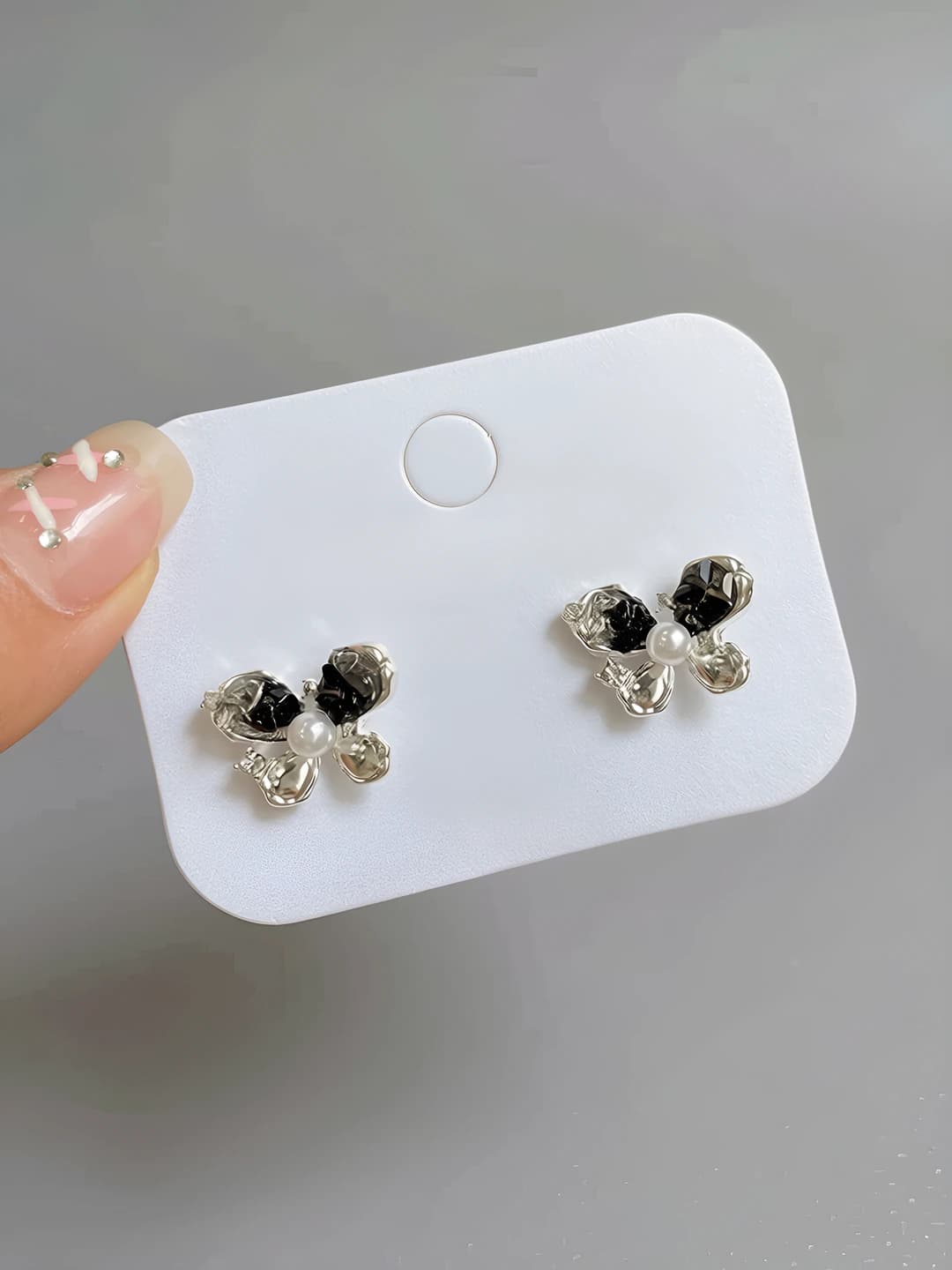 Black crystal butterfly studs