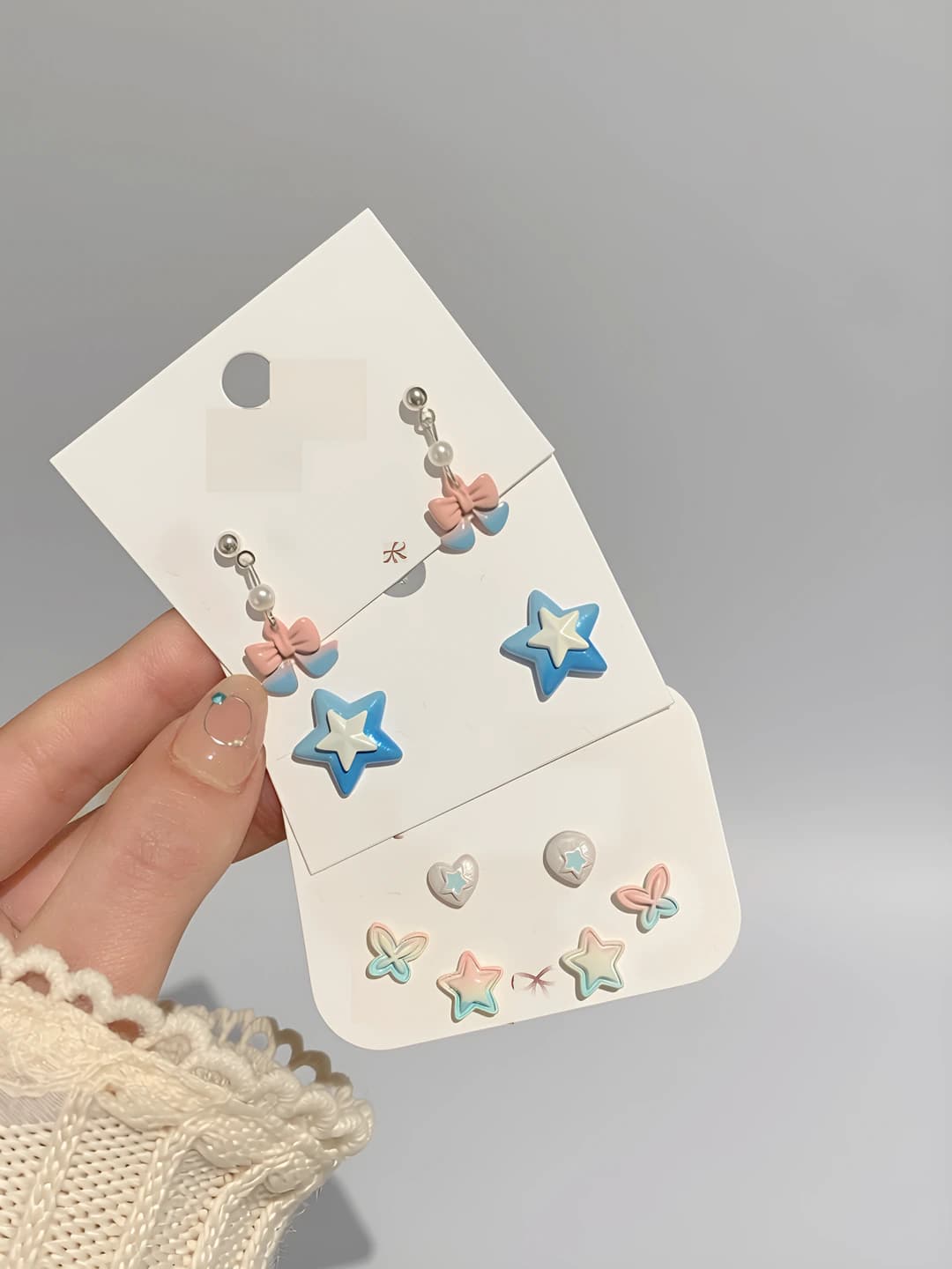 Spring-summer women's set: gradient enamel earrings with heart, bow and star shapes on 925 silver posts