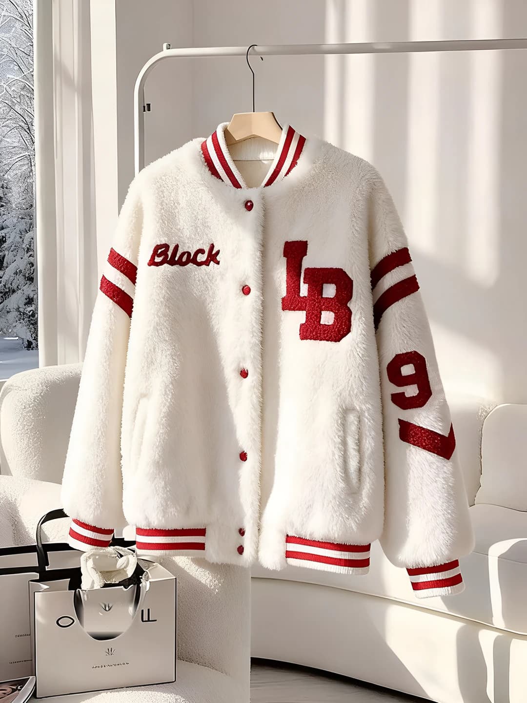 Women's winter thickened warm white polyester sports jacket, long sleeve, for petite