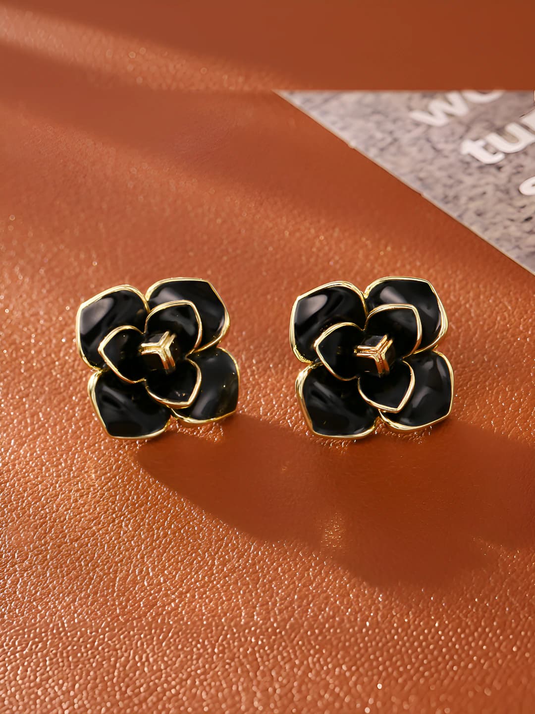 Black Camellia Studs (S925)