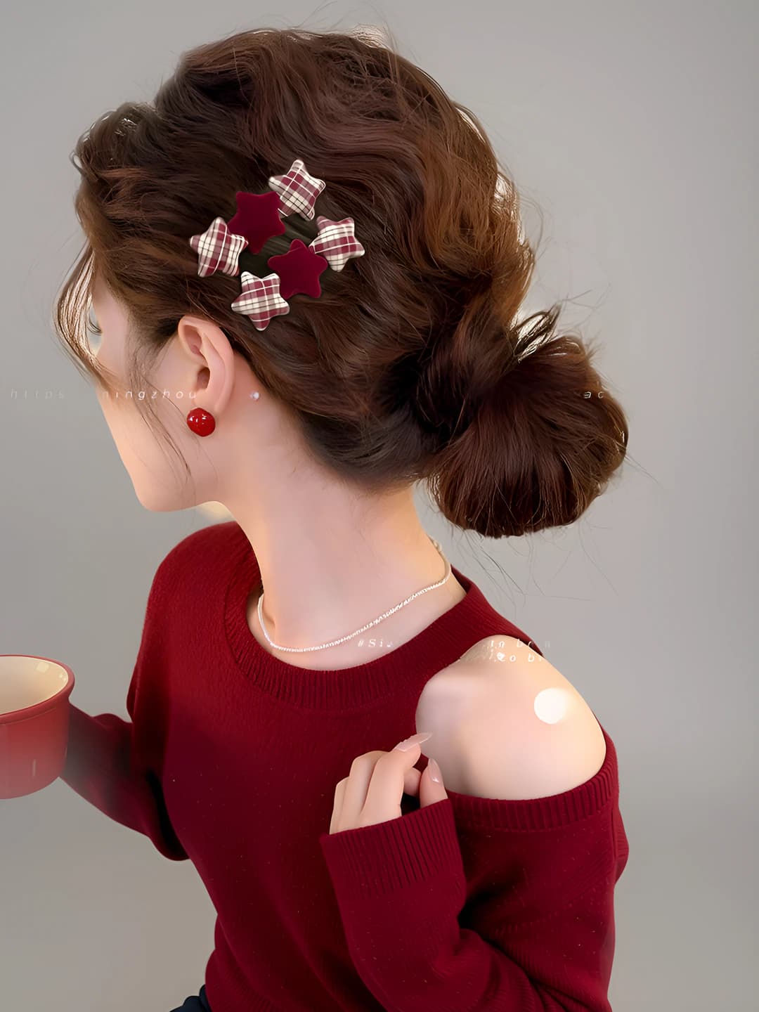 Plaid star hair clip 1 pair