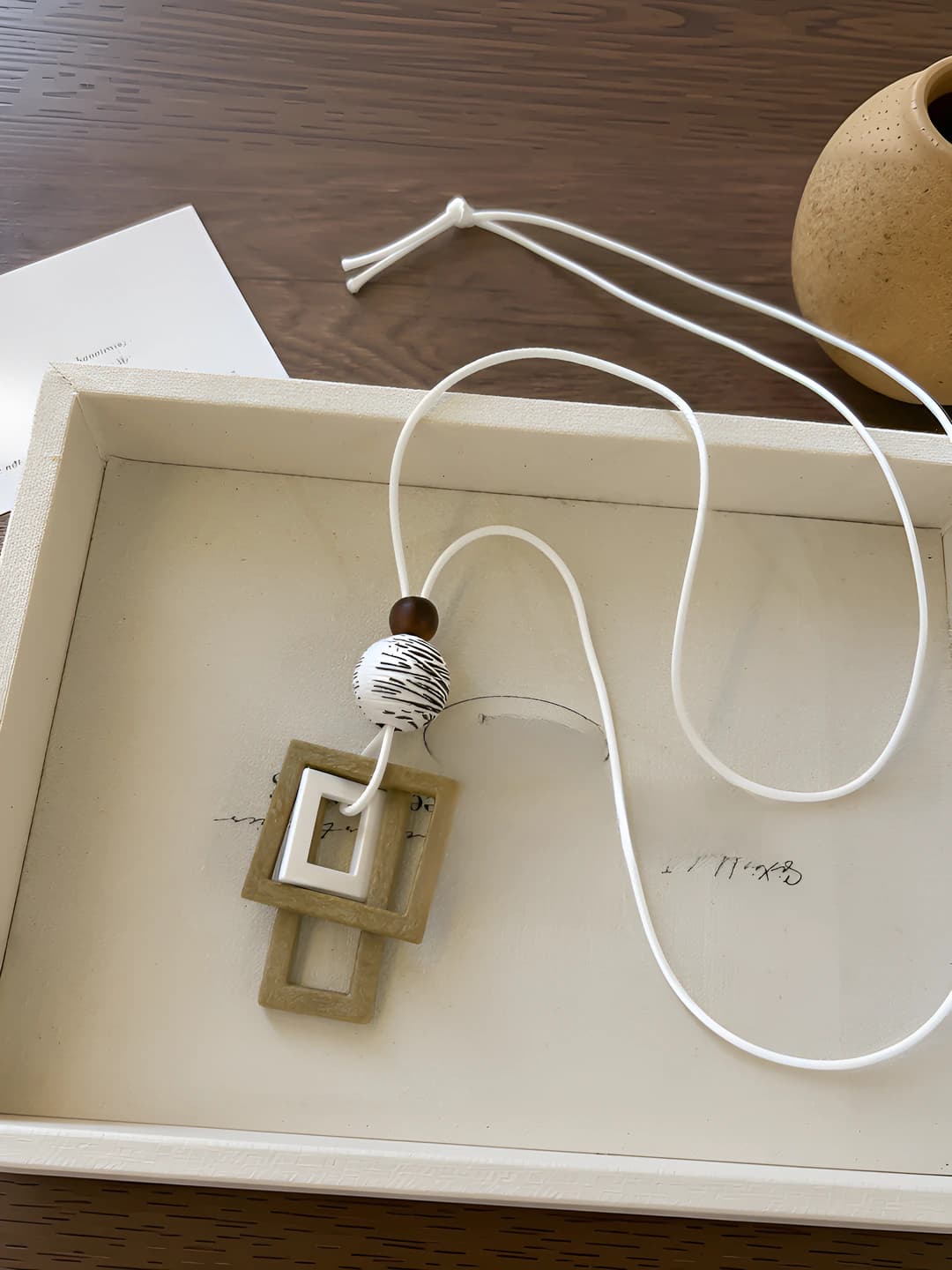Natural wood geometric necklace