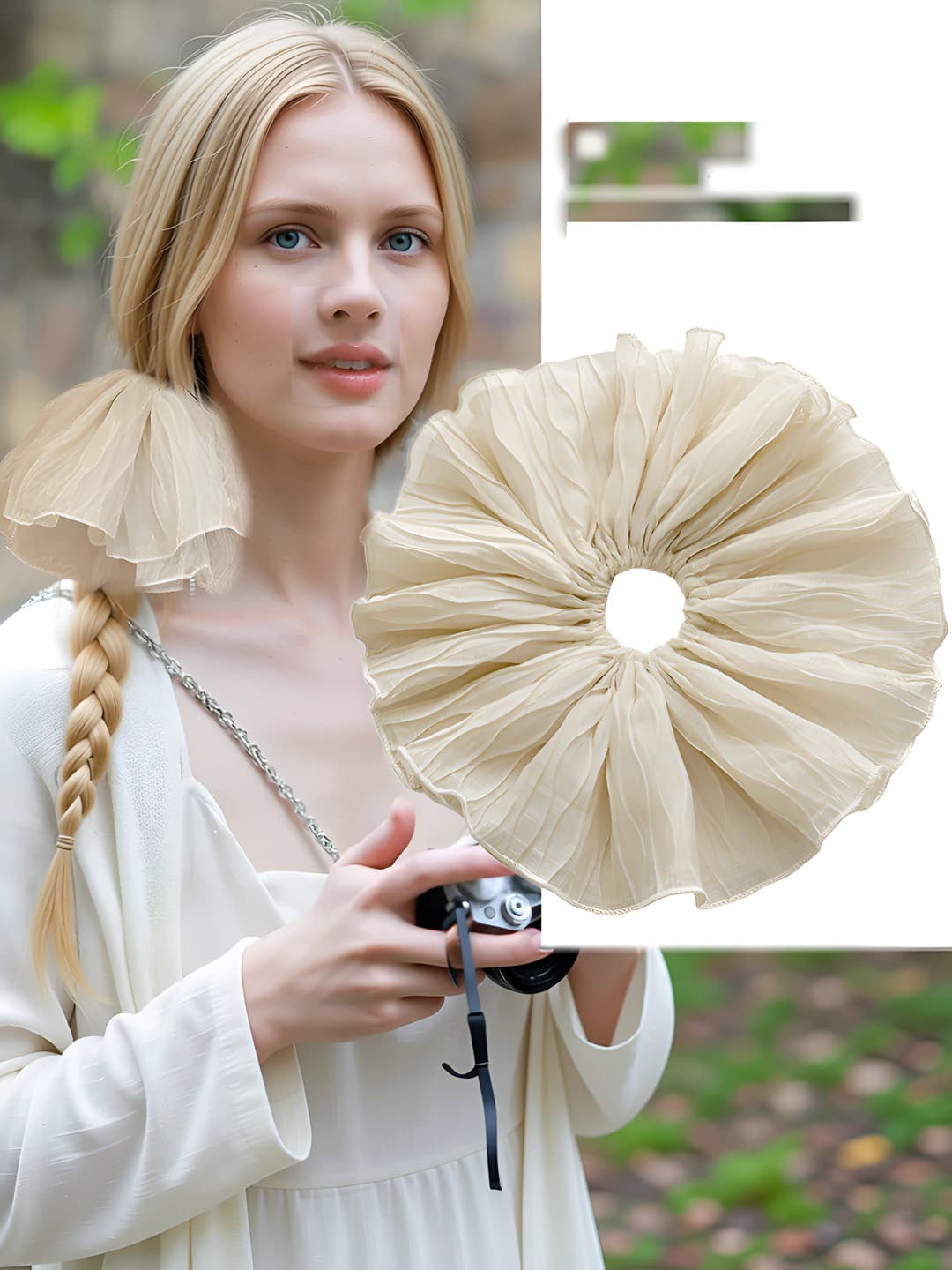 Extra large white mesh hair tie [28 cm]