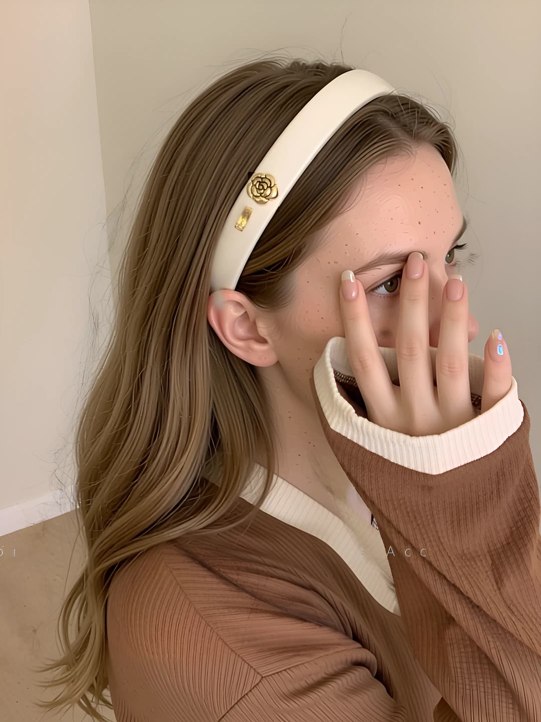 Camellia letters beige headband