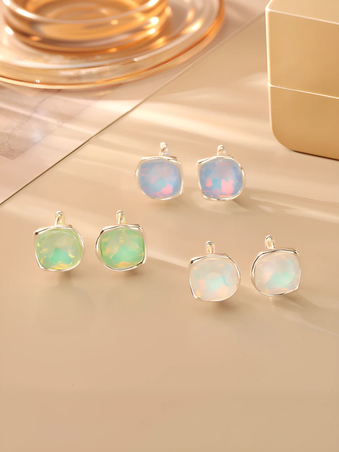 Women's colorful geometric earrings, plated brass, 925 silver post, fresh and cute style accessory