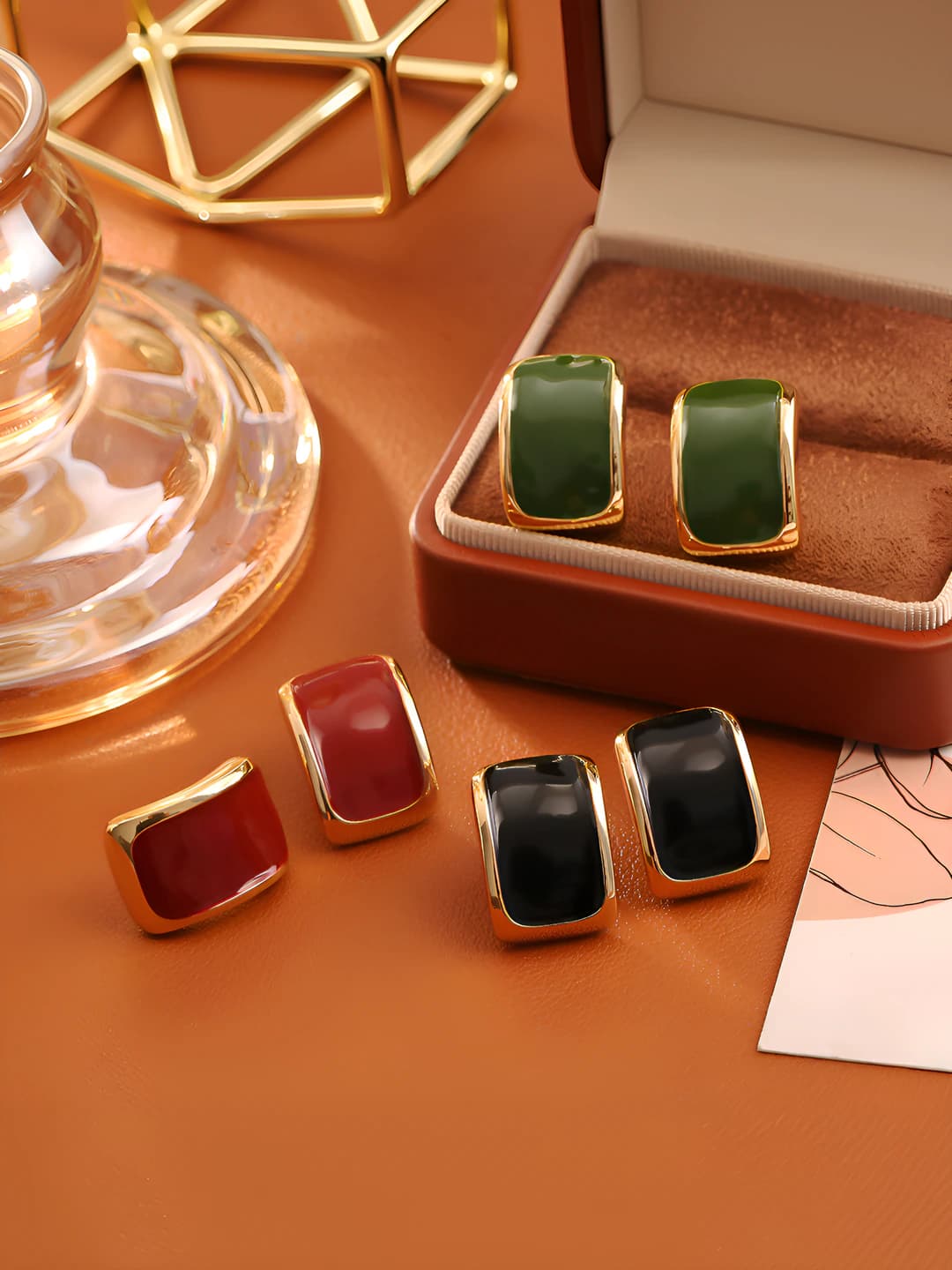 Square stud earrings for women: 925 silver post, eco-friendly copper, real gold plating, geometric design, retro style