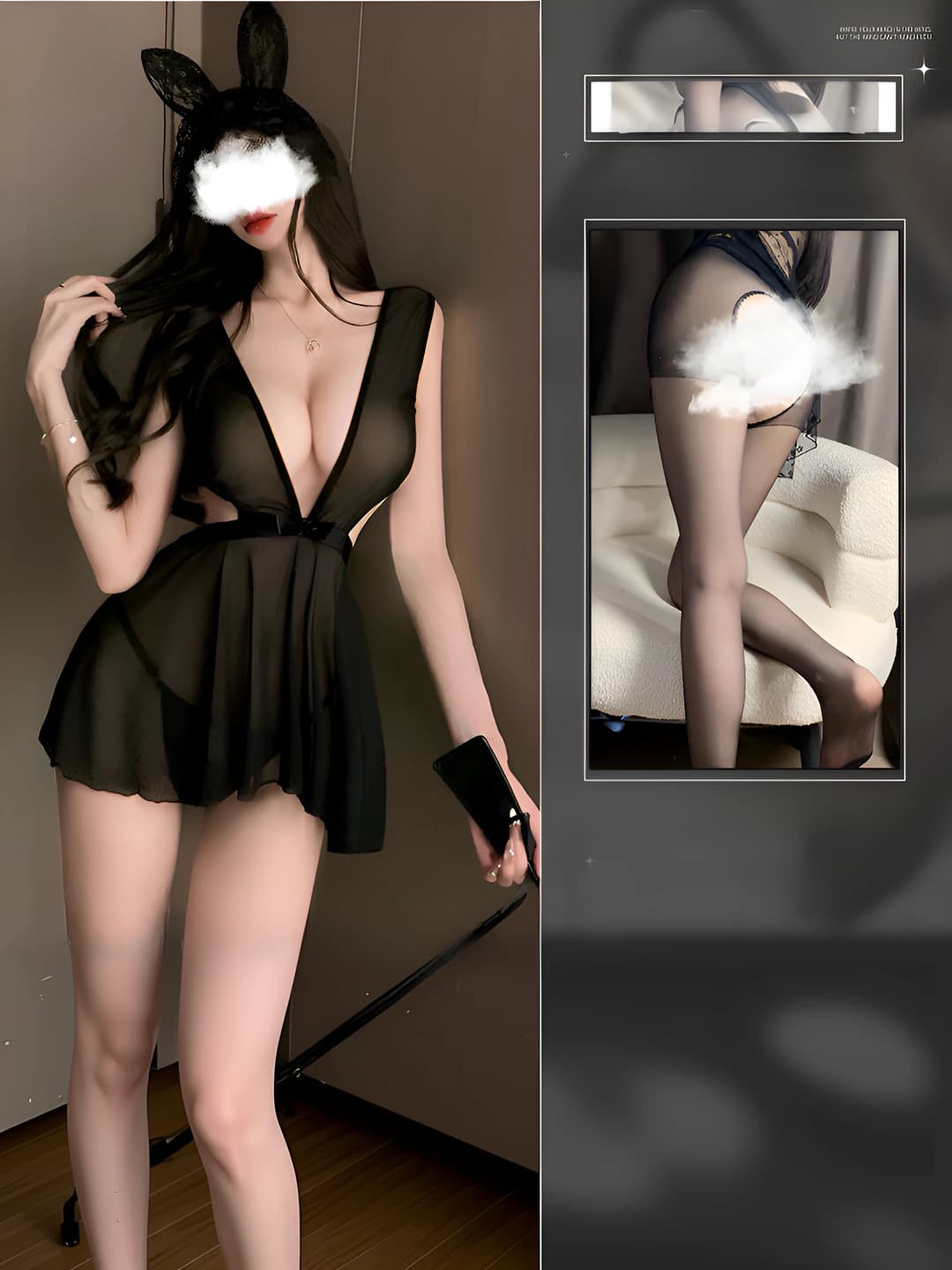 Black nightgown + black open crotch