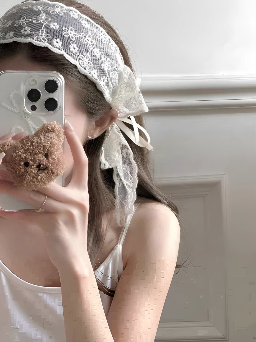 Women's white lace headband, Korean style, handmade, 2026