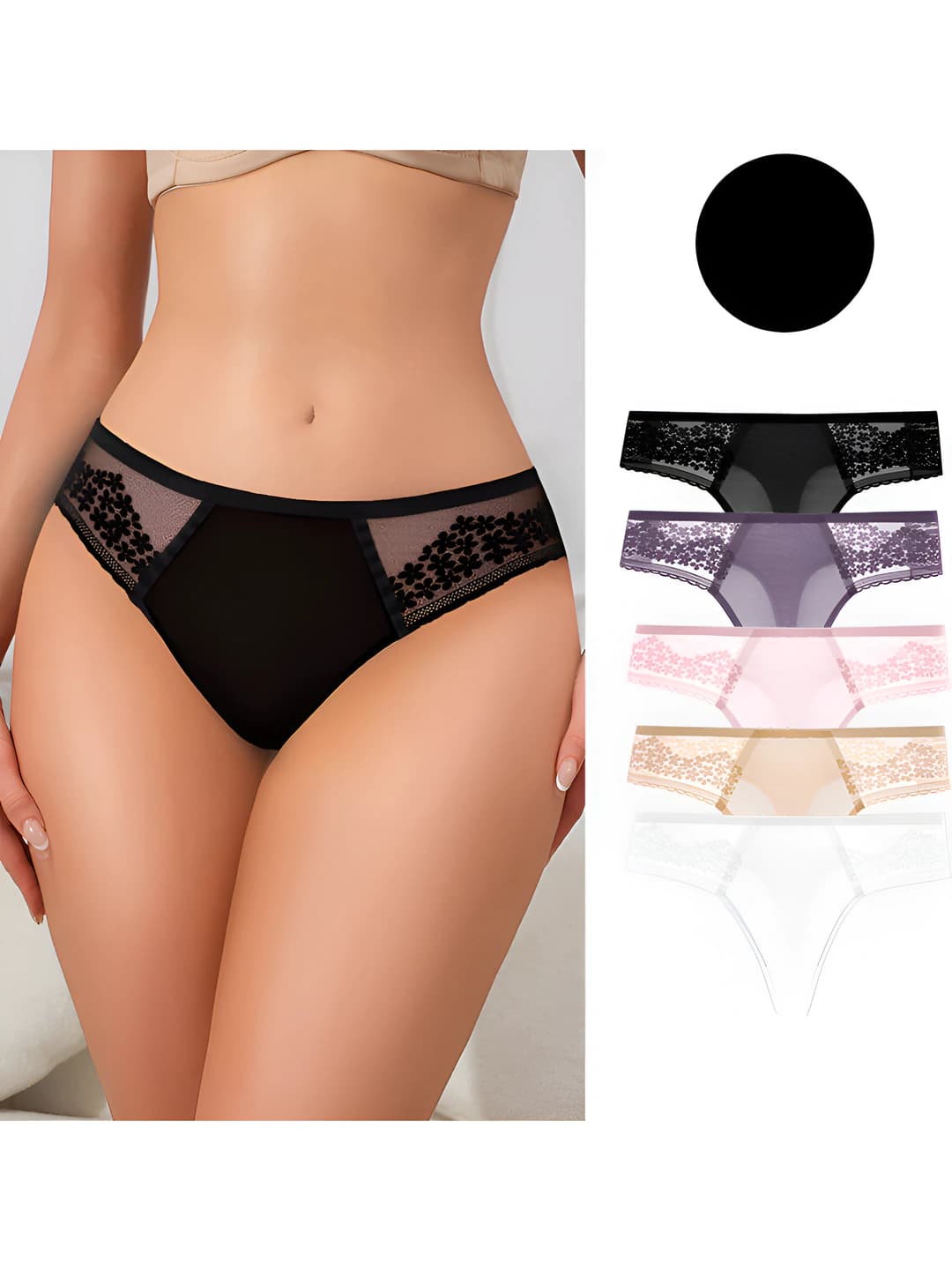 Women's lace thong underwear, low waist, ice-silk fabric, breathable, quick-dry, antibacterial, pure cotton gusset, all-season
