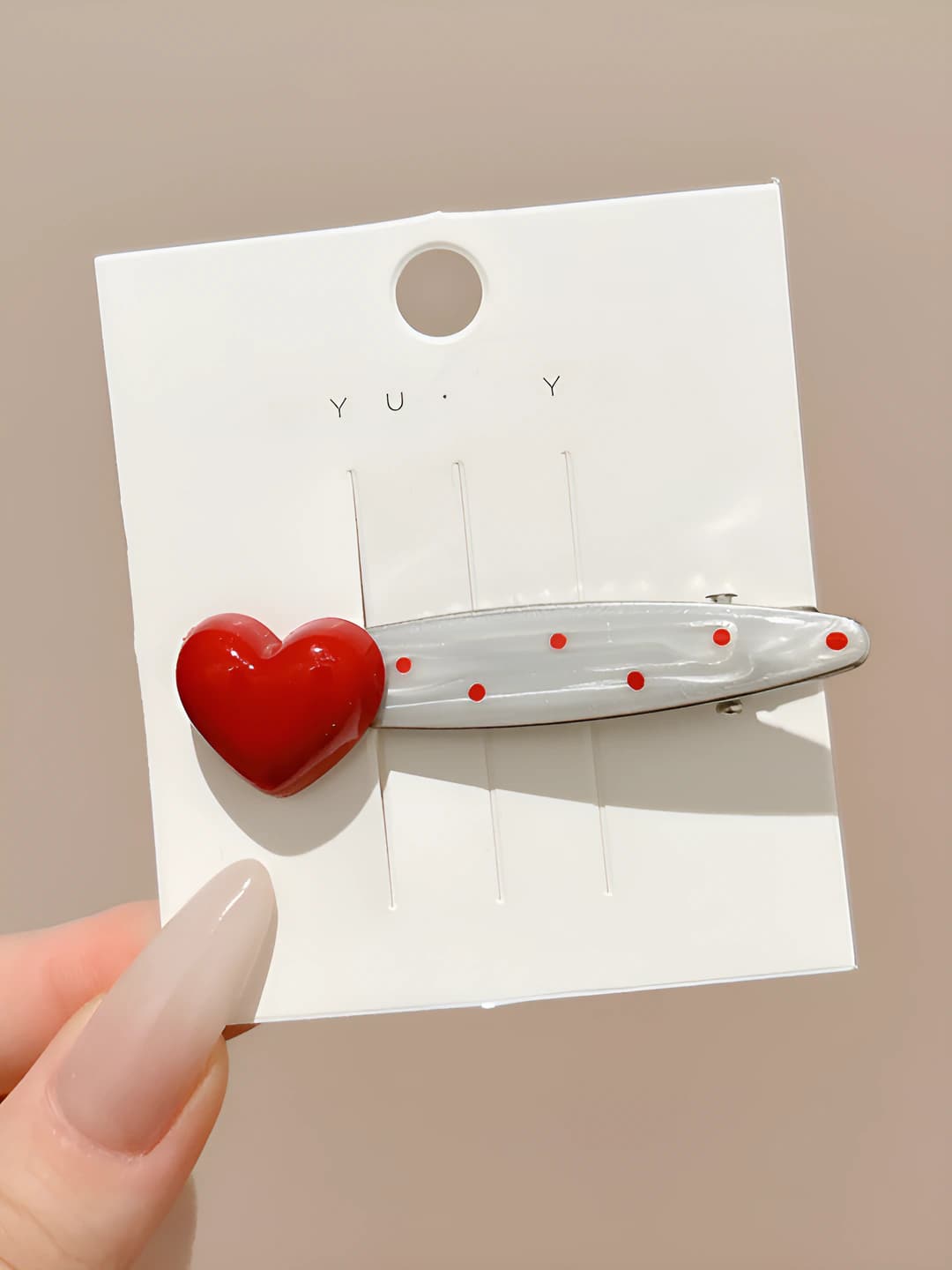 2# Red heart polka dot clip - 6.5 cm