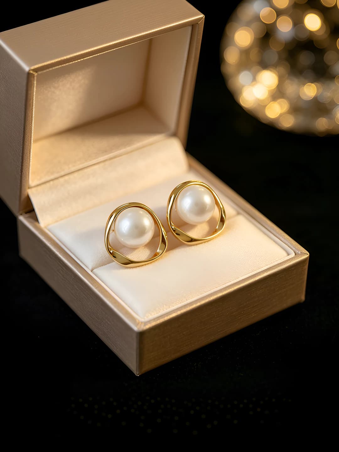 Irregular circle pearl stud