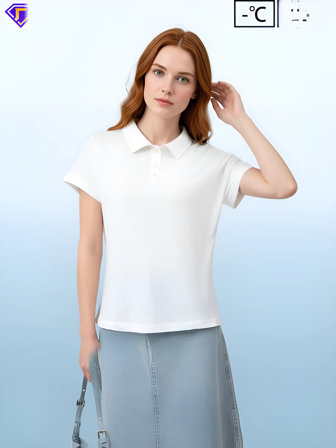 Women's thin polo shirt, short sleeve, slim fit, solid colour, summer