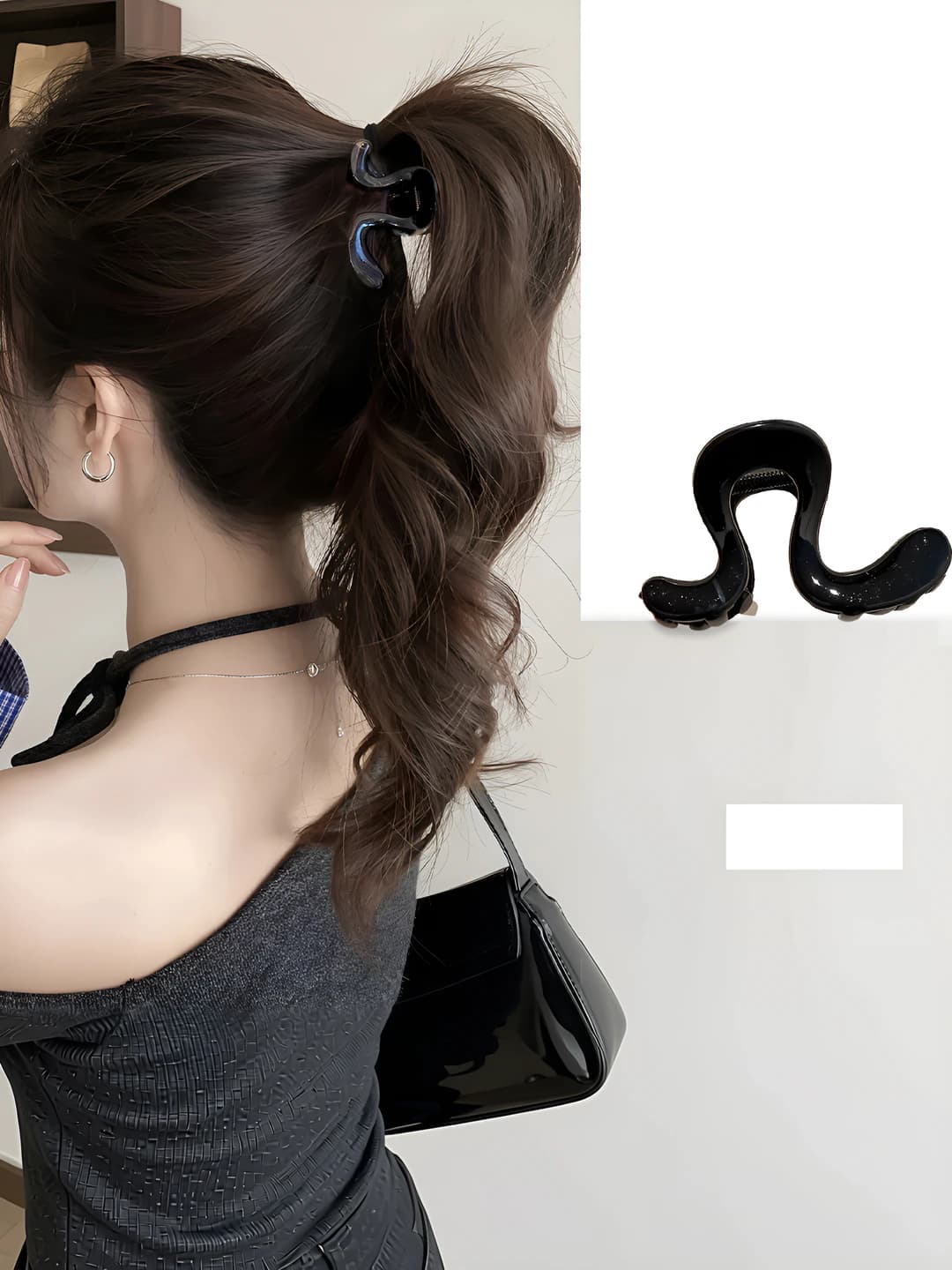 Glossy black geometric clip 8 cm