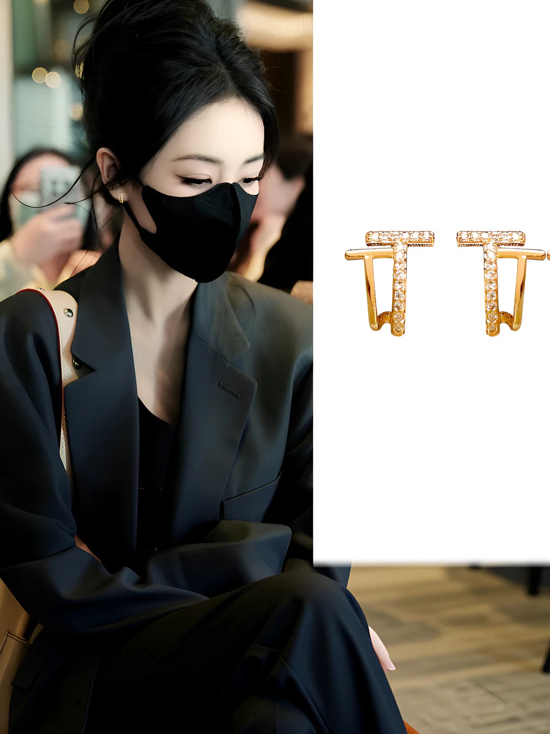 Women's circle earrings: light luxury style, zircon inlay, letter design element, steel post