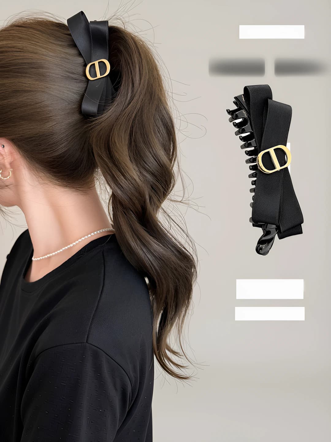Women's retro gold logo bow banana hair clip for high ponytail
